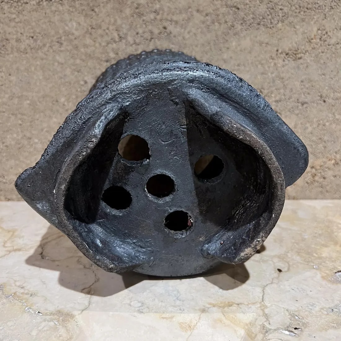1960s Architectural Pottery Garden Pot Blue Gray Textured Planter - 3