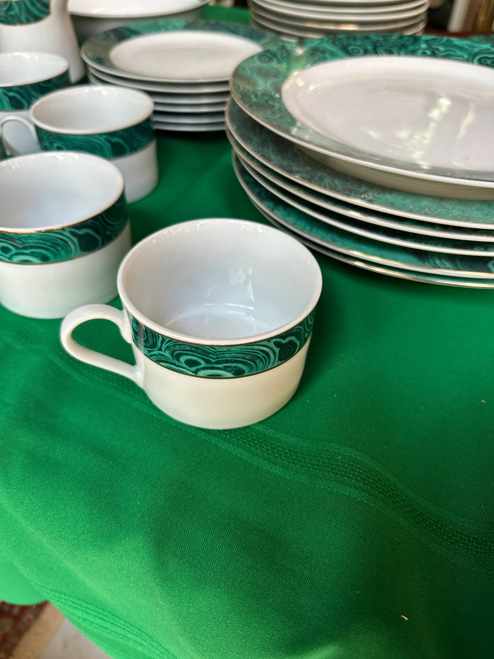 1970s Malachite Dinnerware Collection With Gold Lining- 37 Pieces - 2