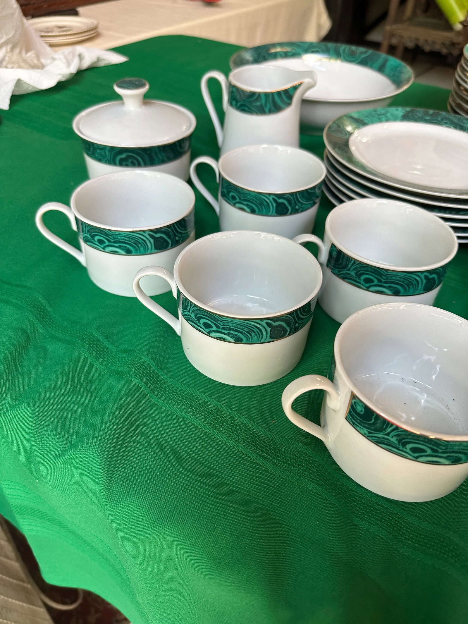 1970s Malachite Dinnerware Collection With Gold Lining- 37 Pieces - 3