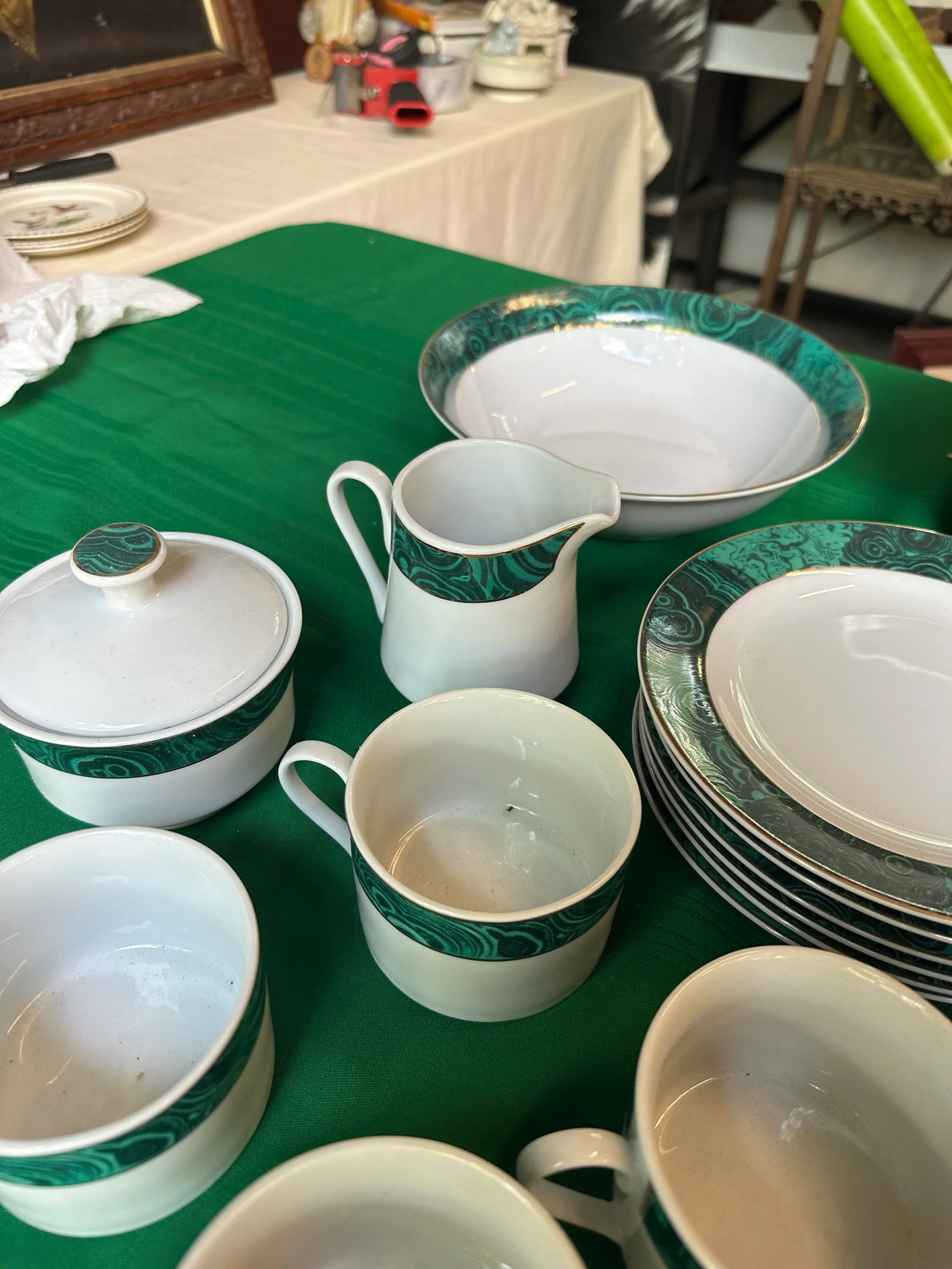 1970s Malachite Dinnerware Collection With Gold Lining- 37 Pieces - 4