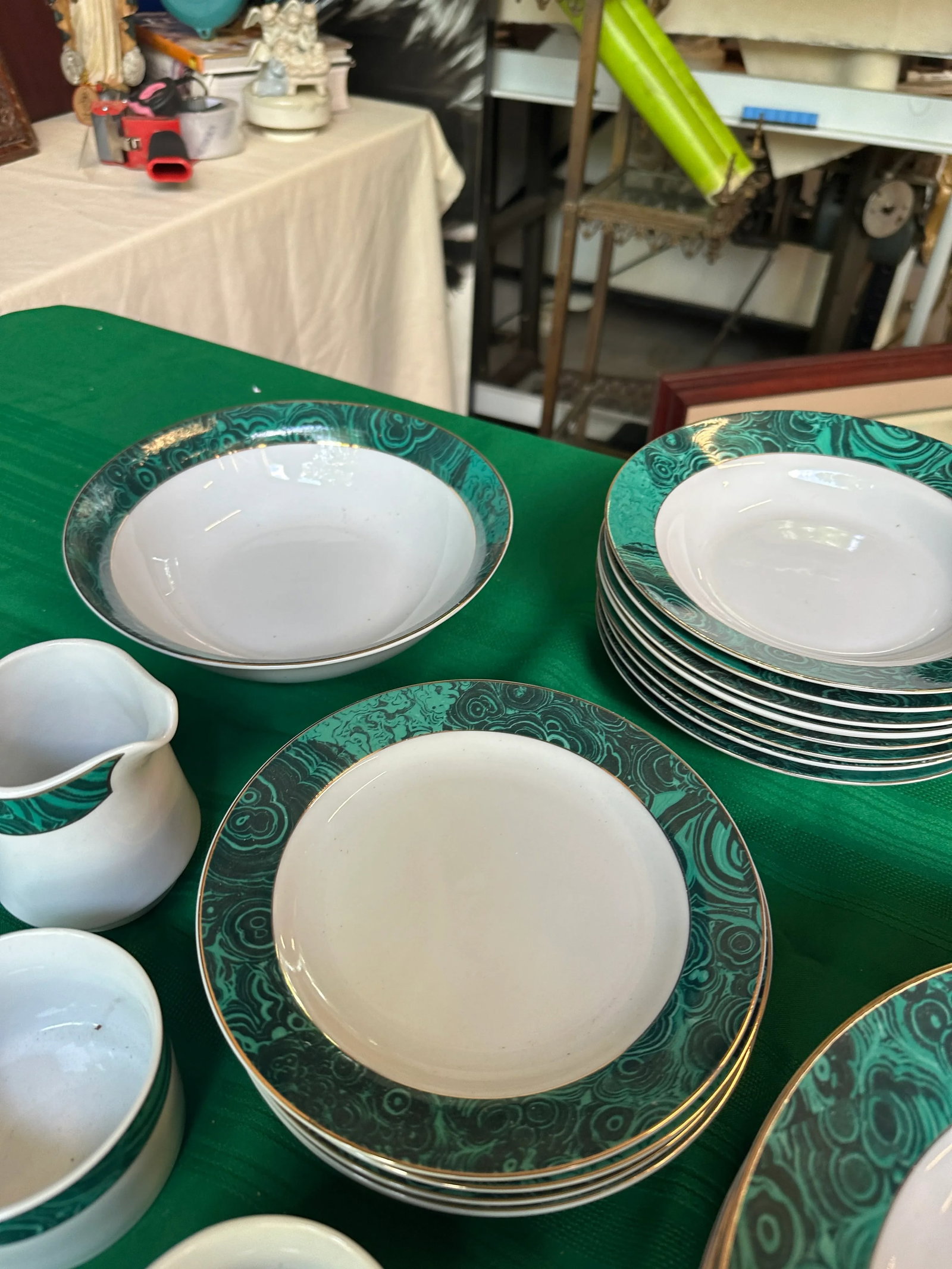 1970s Malachite Dinnerware Collection With Gold Lining- 37 Pieces - 5