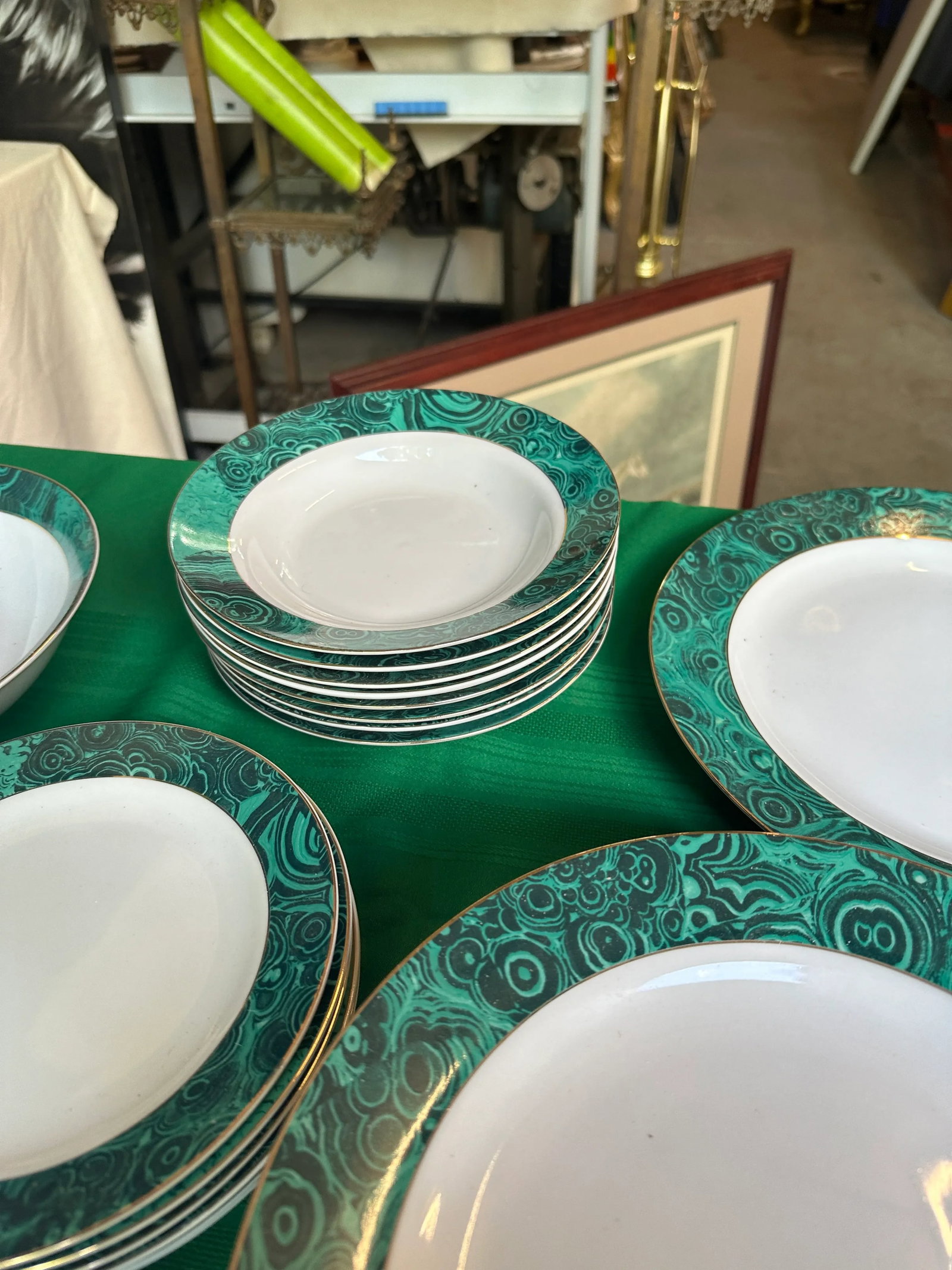 1970s Malachite Dinnerware Collection With Gold Lining- 37 Pieces - 6
