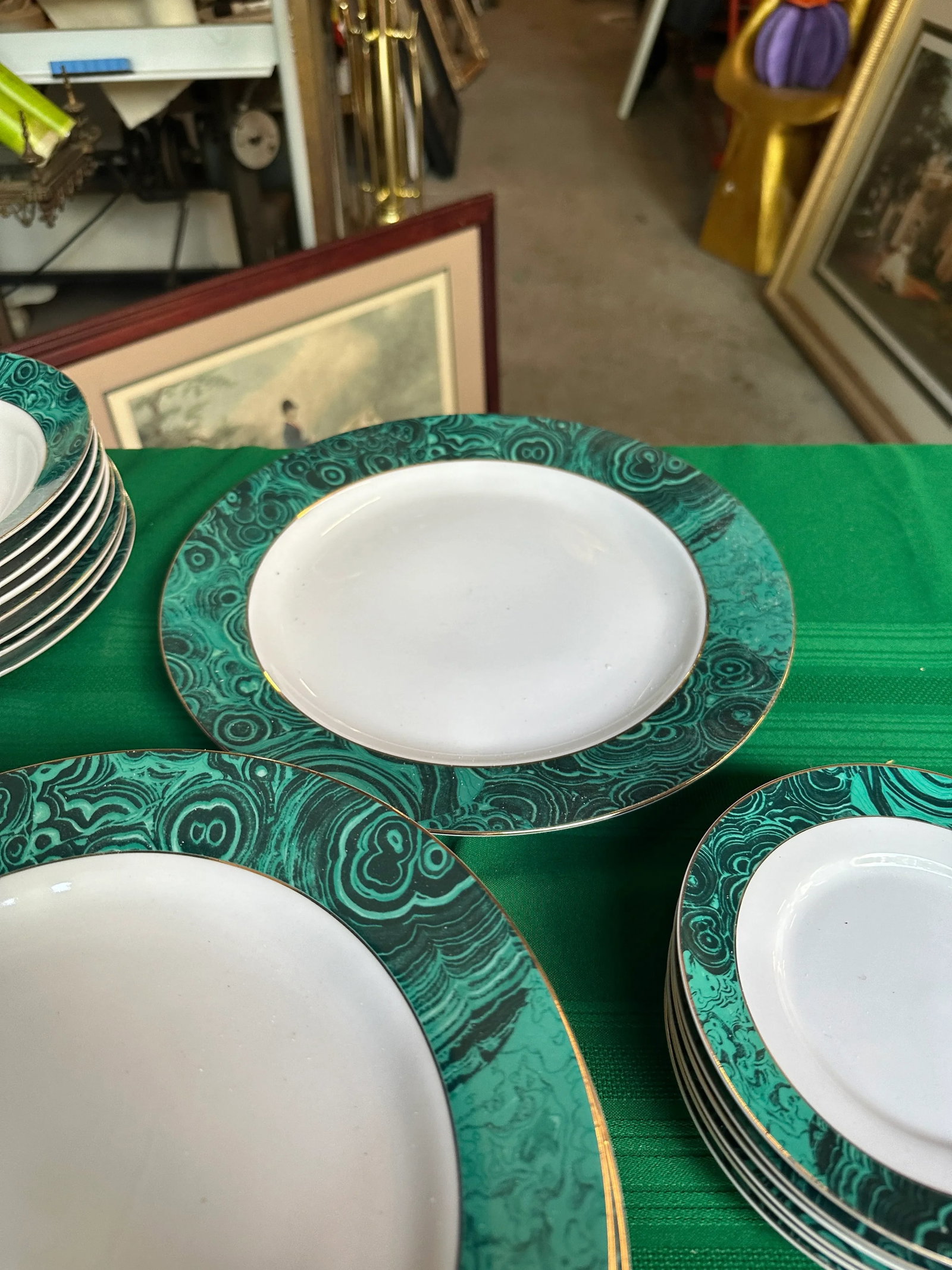 1970s Malachite Dinnerware Collection With Gold Lining- 37 Pieces - 7