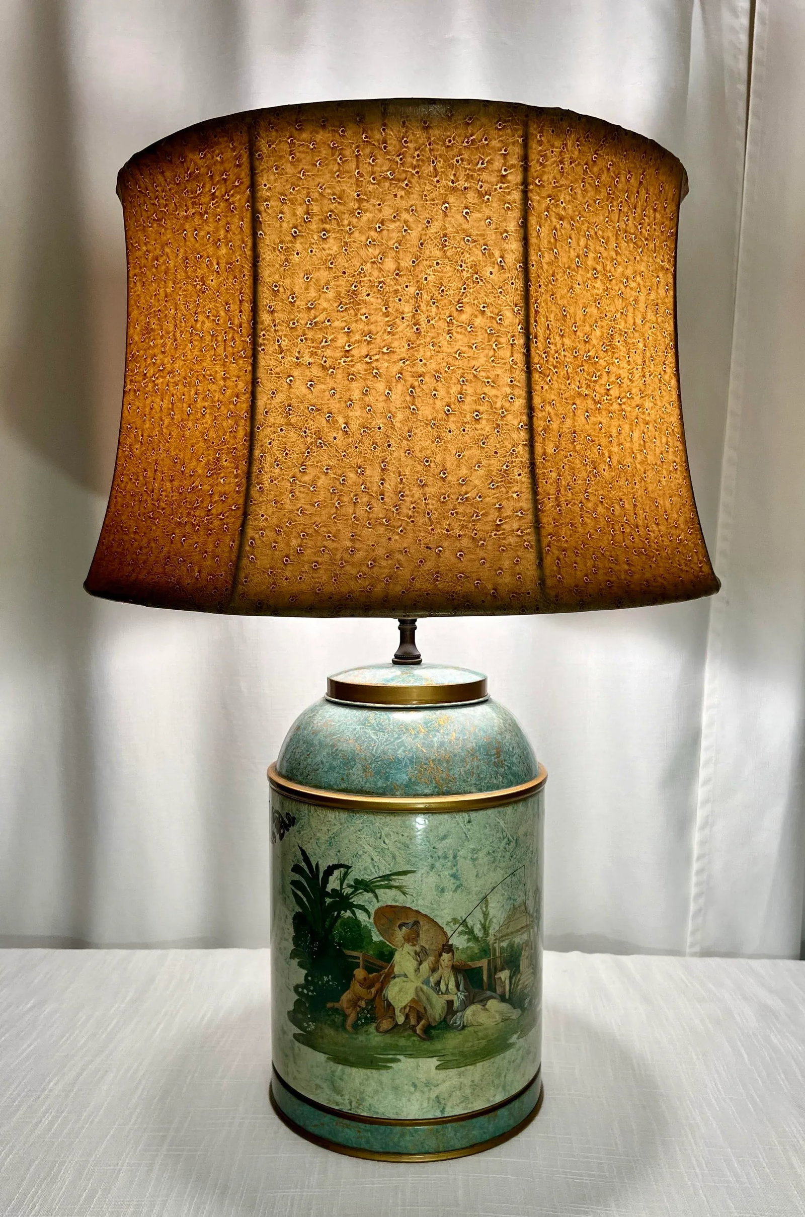 Vintage Chelsea House Chinouserie Style Ginger Jar Tea Caddy Tin Table Lamp With Shade - 2