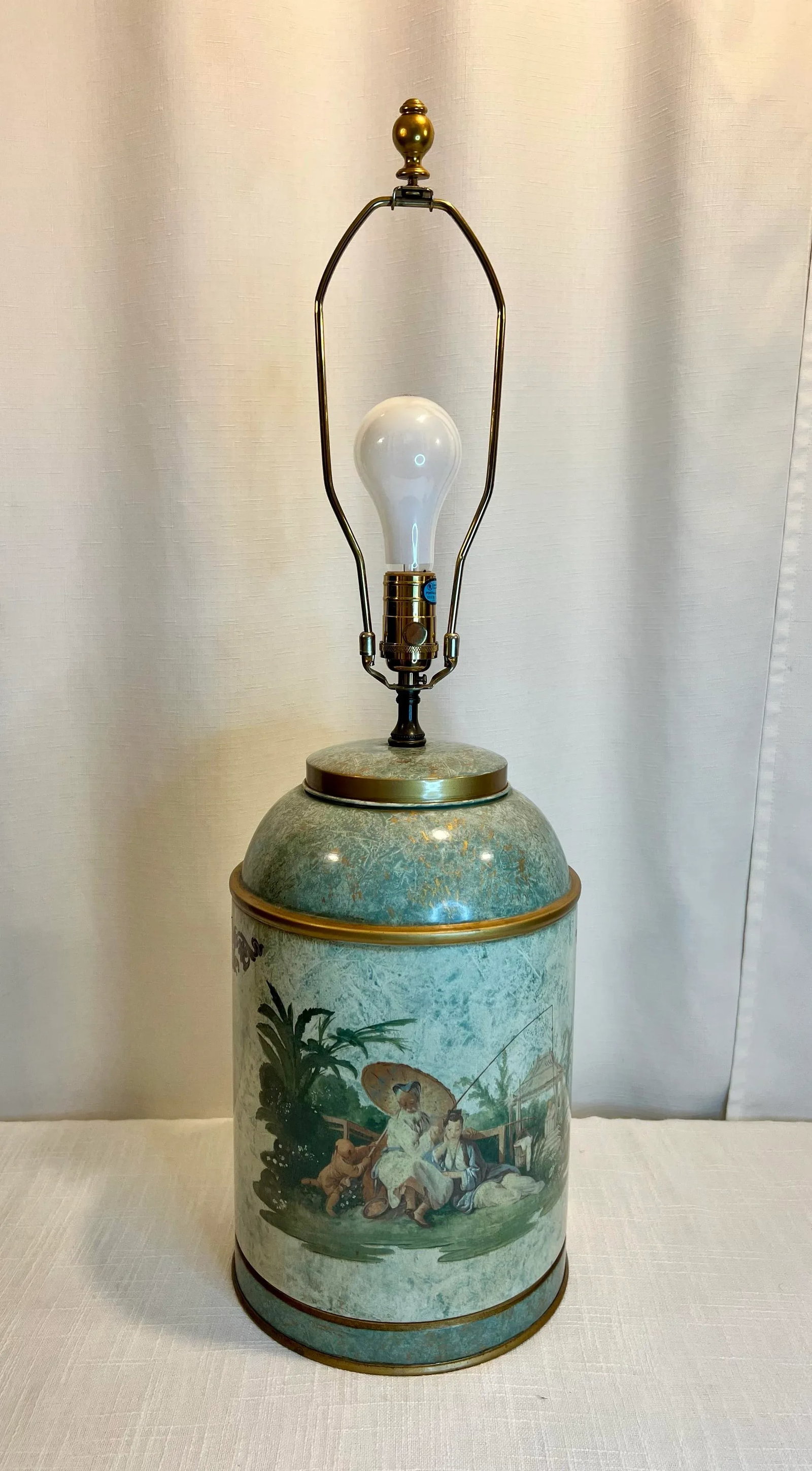 Vintage Chelsea House Chinouserie Style Ginger Jar Tea Caddy Tin Table Lamp With Shade - 3
