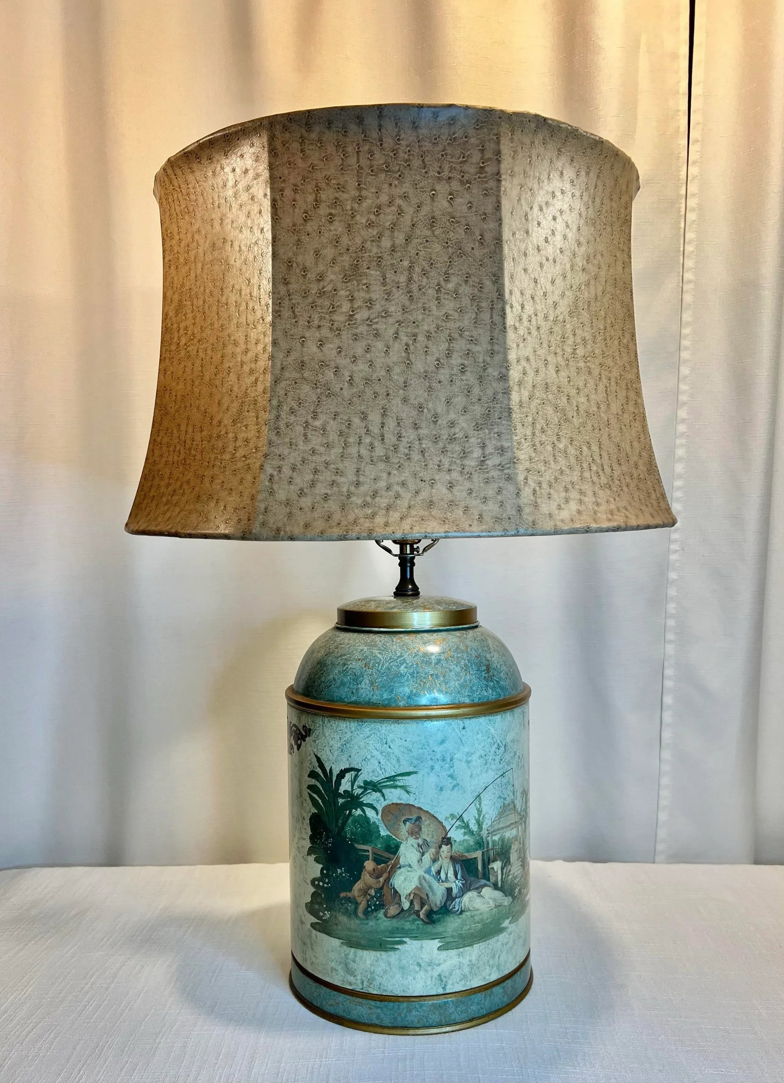 Vintage Chelsea House Chinouserie Style Ginger Jar Tea Caddy Tin Table Lamp With Shade - 4