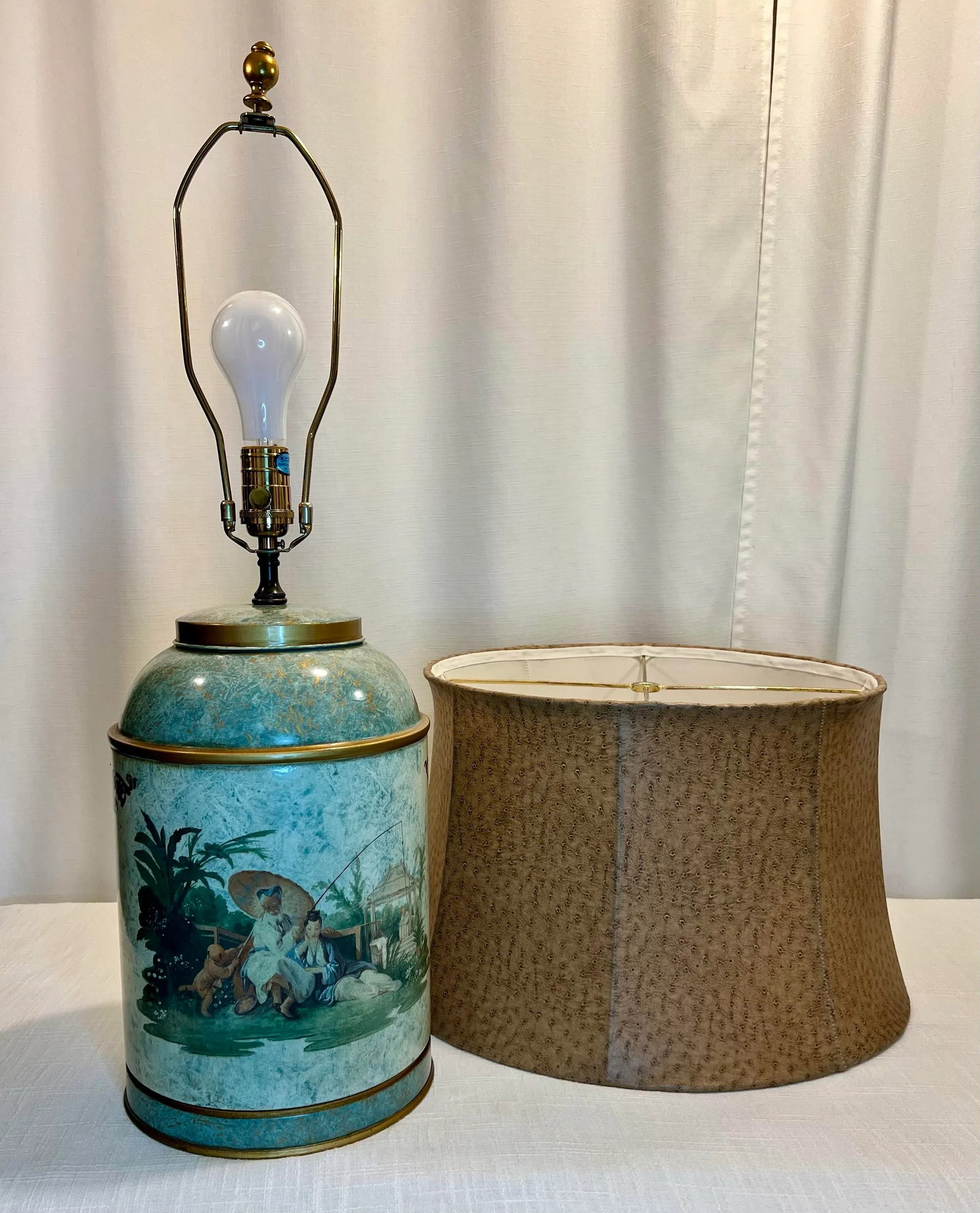 Vintage Chelsea House Chinouserie Style Ginger Jar Tea Caddy Tin Table Lamp With Shade - 5