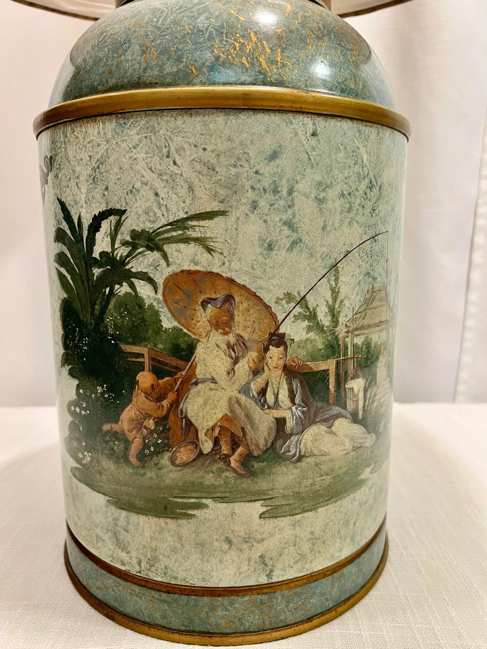 Vintage Chelsea House Chinouserie Style Ginger Jar Tea Caddy Tin Table Lamp With Shade - 6