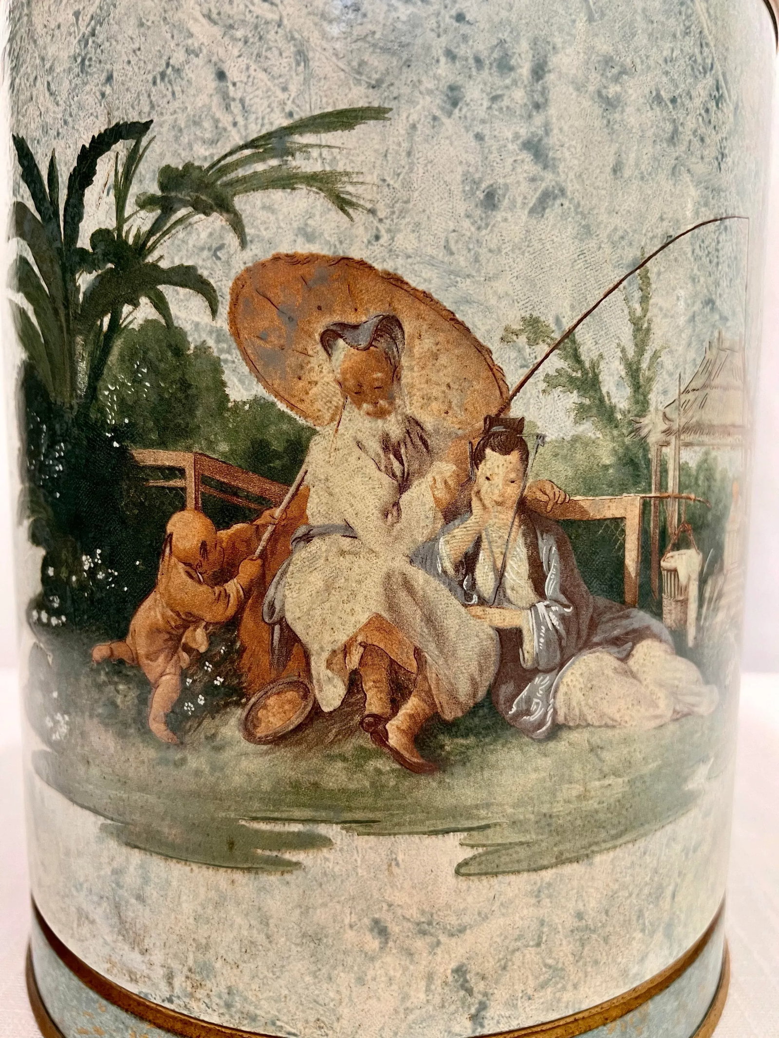 Vintage Chelsea House Chinouserie Style Ginger Jar Tea Caddy Tin Table Lamp With Shade - 7