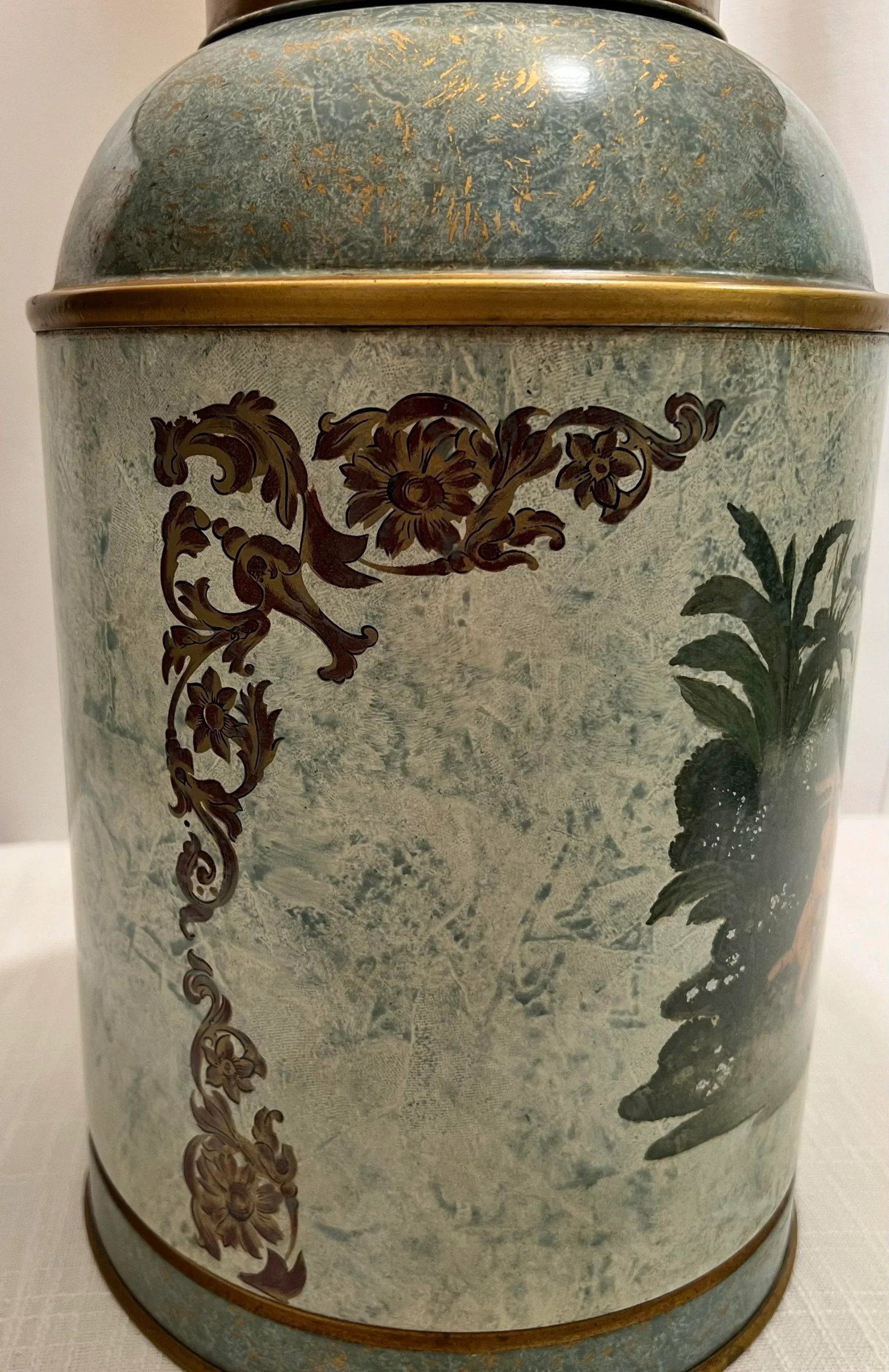 Vintage Chelsea House Chinouserie Style Ginger Jar Tea Caddy Tin Table Lamp With Shade - 8