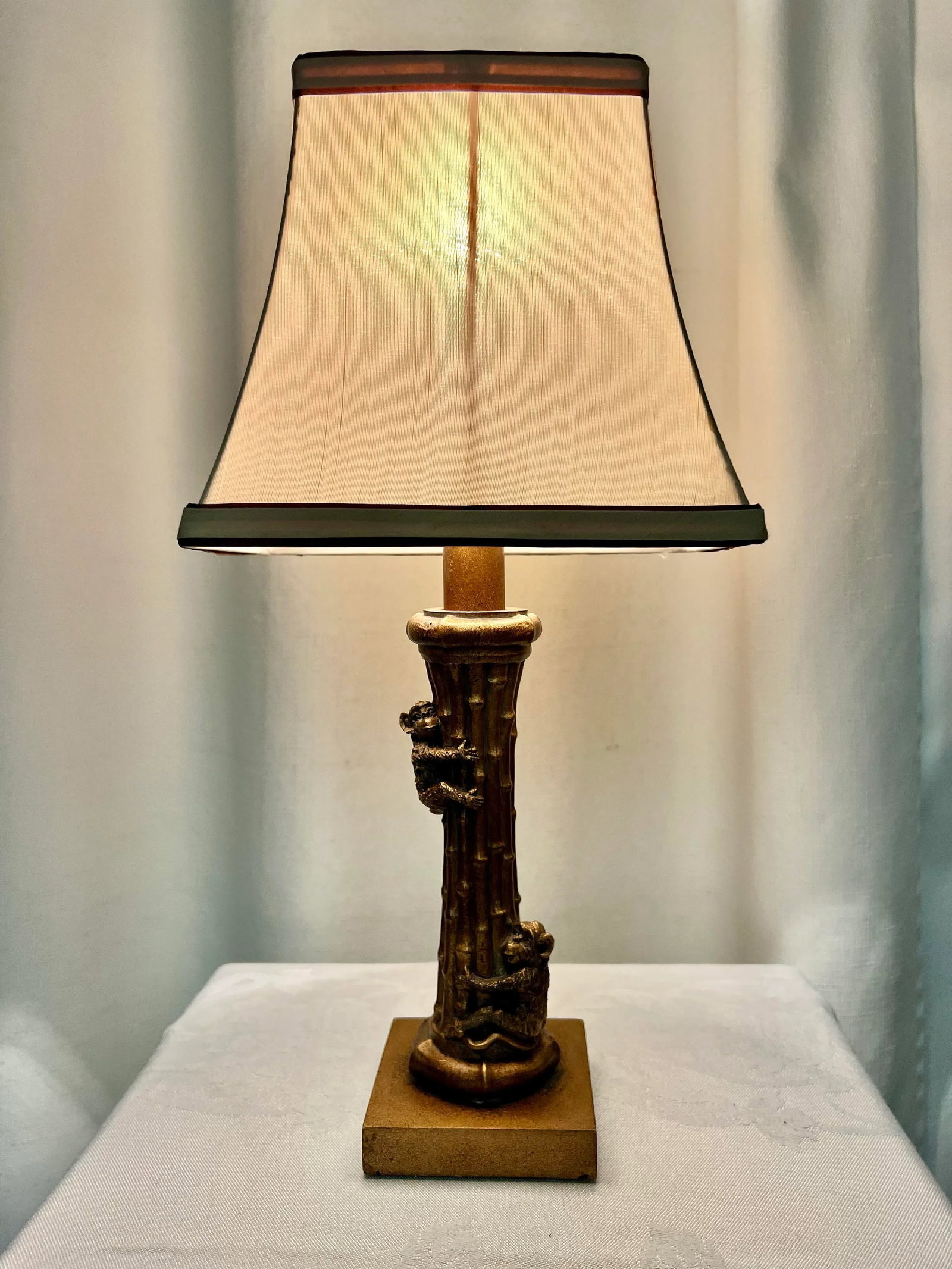 Vintage Two Monkey's Climbing Faux Bamboo Gold Petite Table Lamp - 2