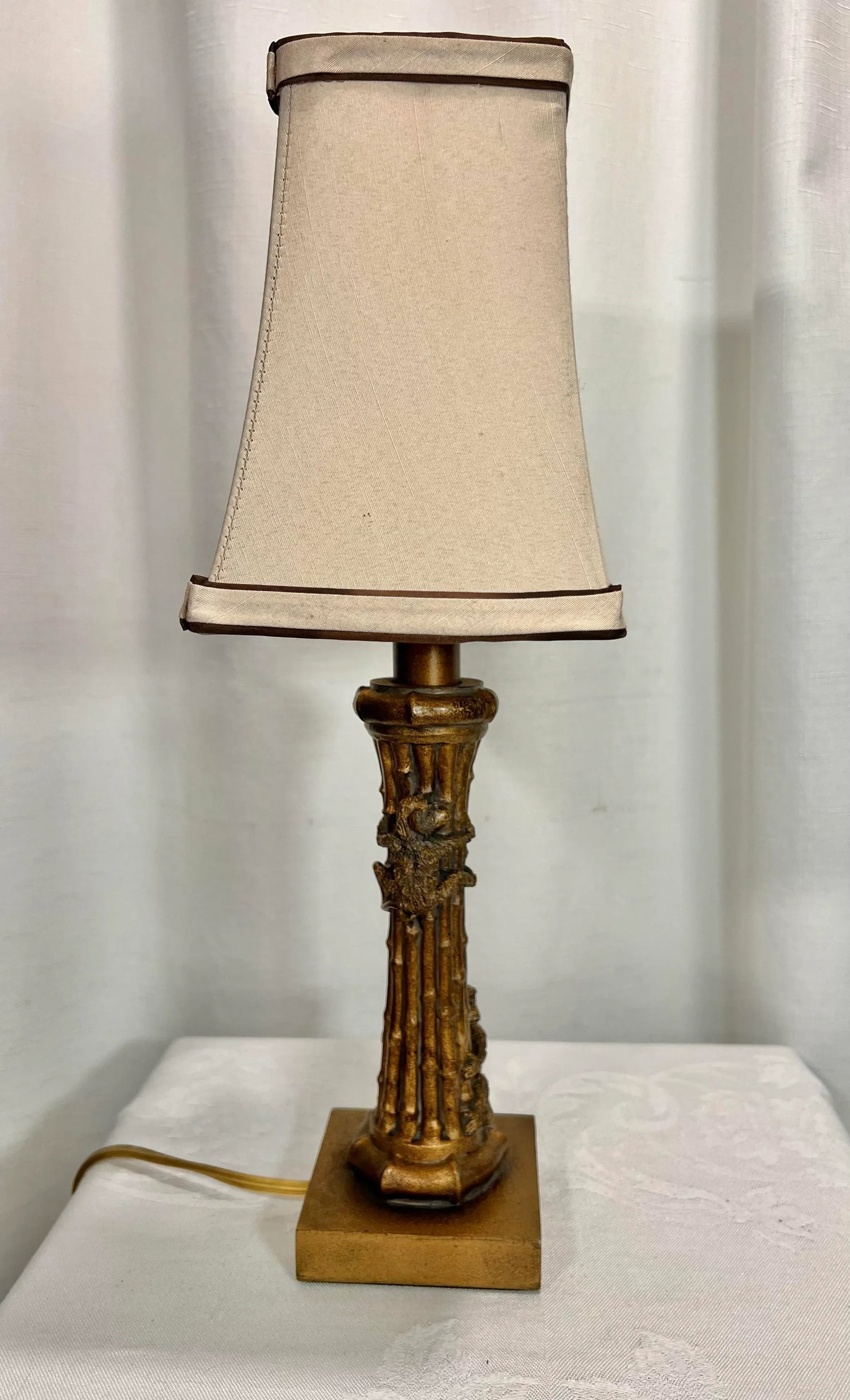 Vintage Two Monkey's Climbing Faux Bamboo Gold Petite Table Lamp - 3