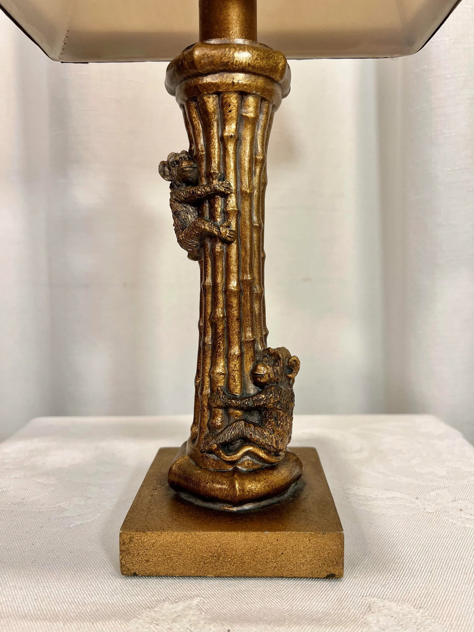 Vintage Two Monkey's Climbing Faux Bamboo Gold Petite Table Lamp - 4