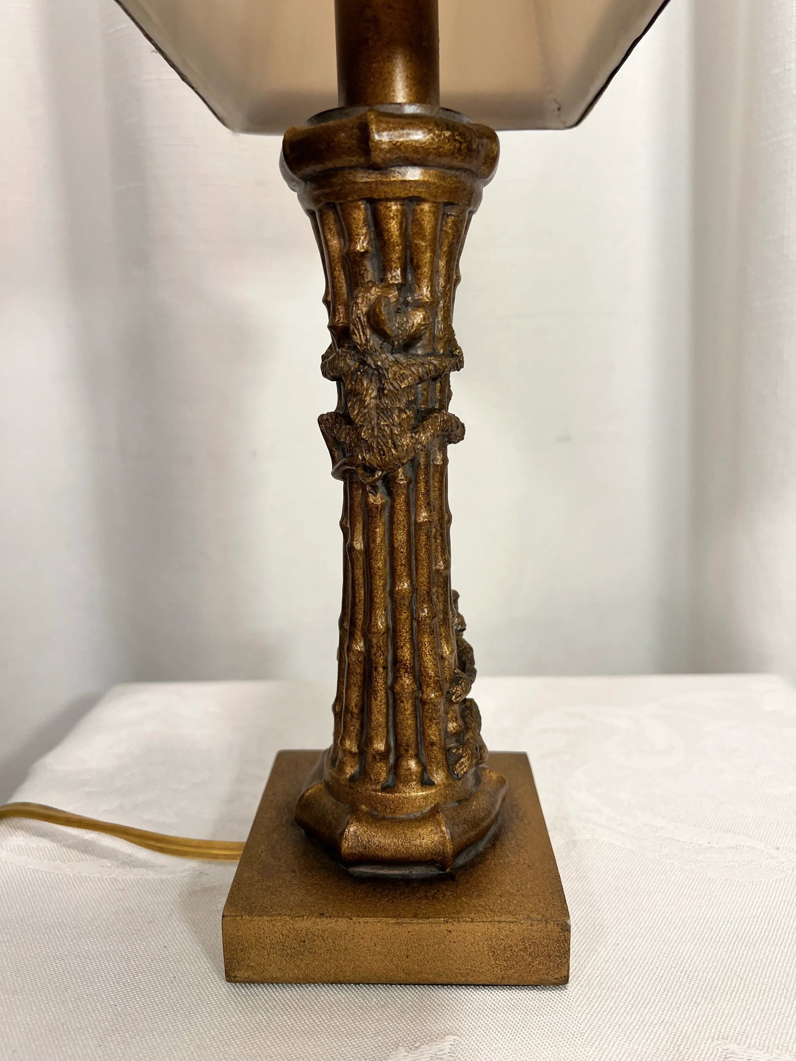 Vintage Two Monkey's Climbing Faux Bamboo Gold Petite Table Lamp - 8