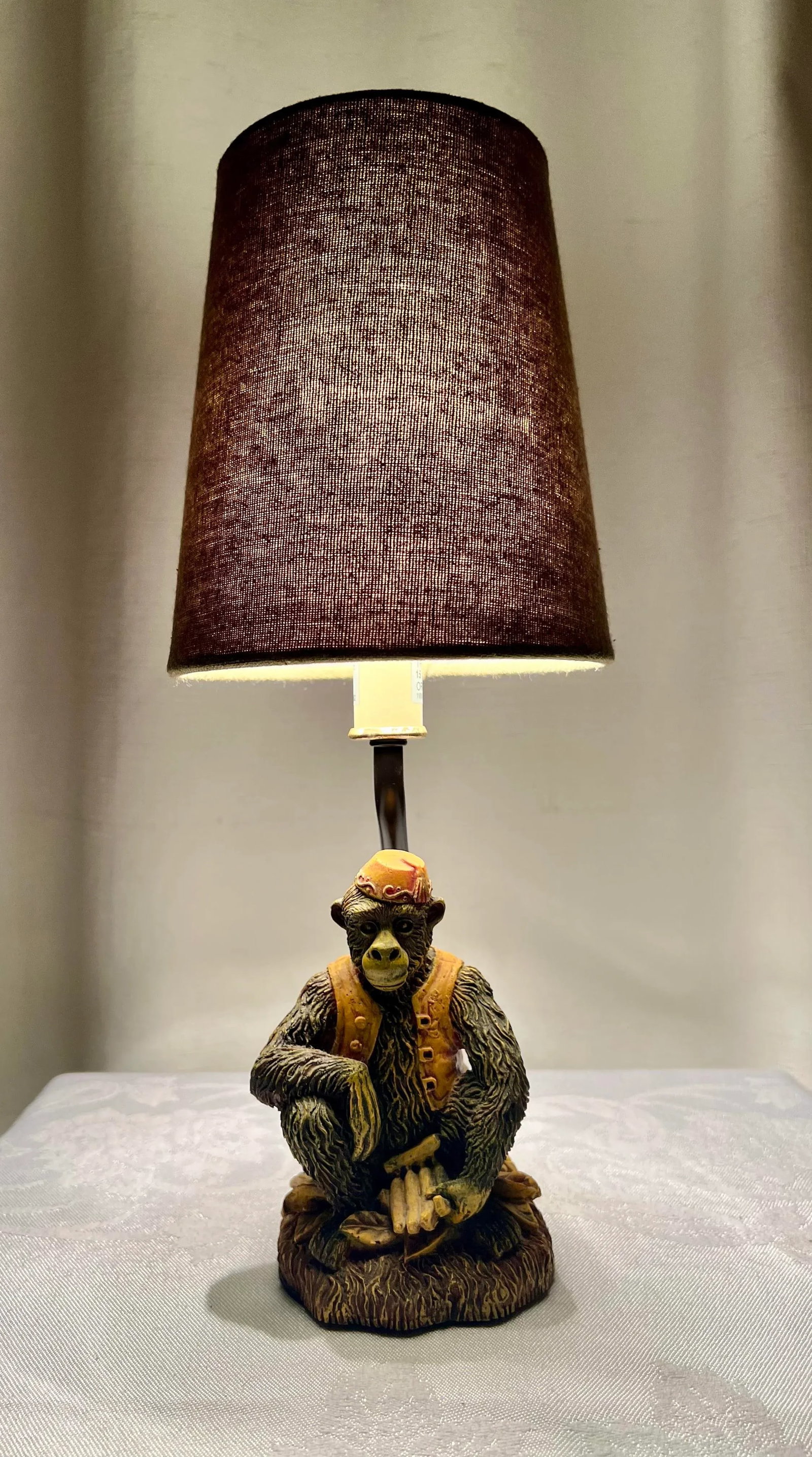 Vintage Bell Hop Monkey Accent Lamp With Green Shade - 2