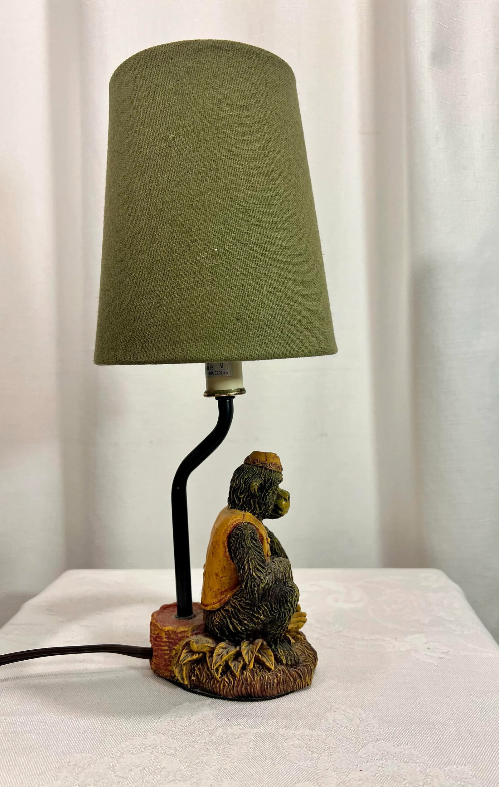 Vintage Bell Hop Monkey Accent Lamp With Green Shade - 7