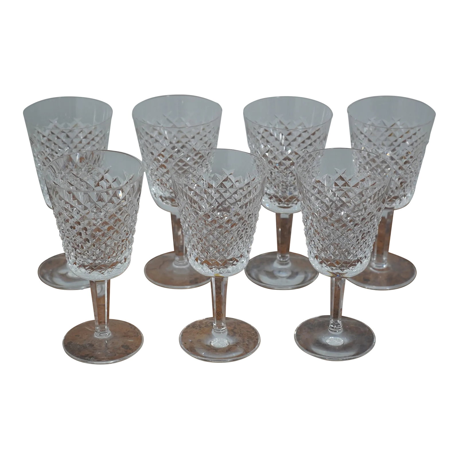 Set of 7 Waterford Alana 7 Inch Cut Crystal Wine Glasses: Age: Approx: 20 Years Old Details: Alana Collection High Quality Construction Condition: Excellent Original Condition Size: 3.5w x 3.5d x 7h Condition: Alterations: Original Condition Unaltered