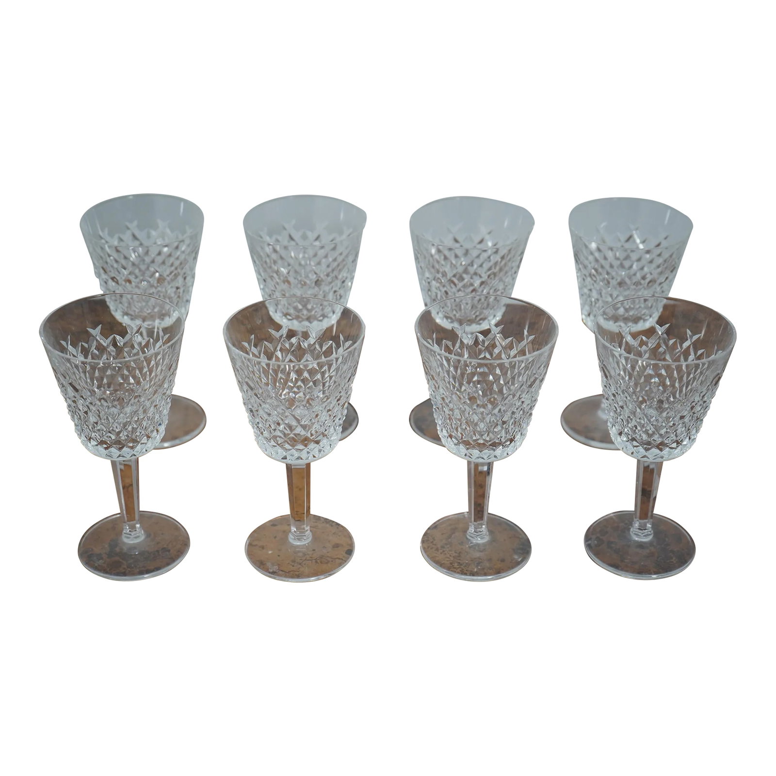 Set of 8 Waterford Crystal 6 Inch Cut Crystal Wine Glasses: Age: Approx: 20 Years Old Details: Alana Collection High Quality Construction Offered @ Fraction Original Retail Cost Condition: Excellent Original Finish & Condition Size: 3w x 3d x 6h Condition: