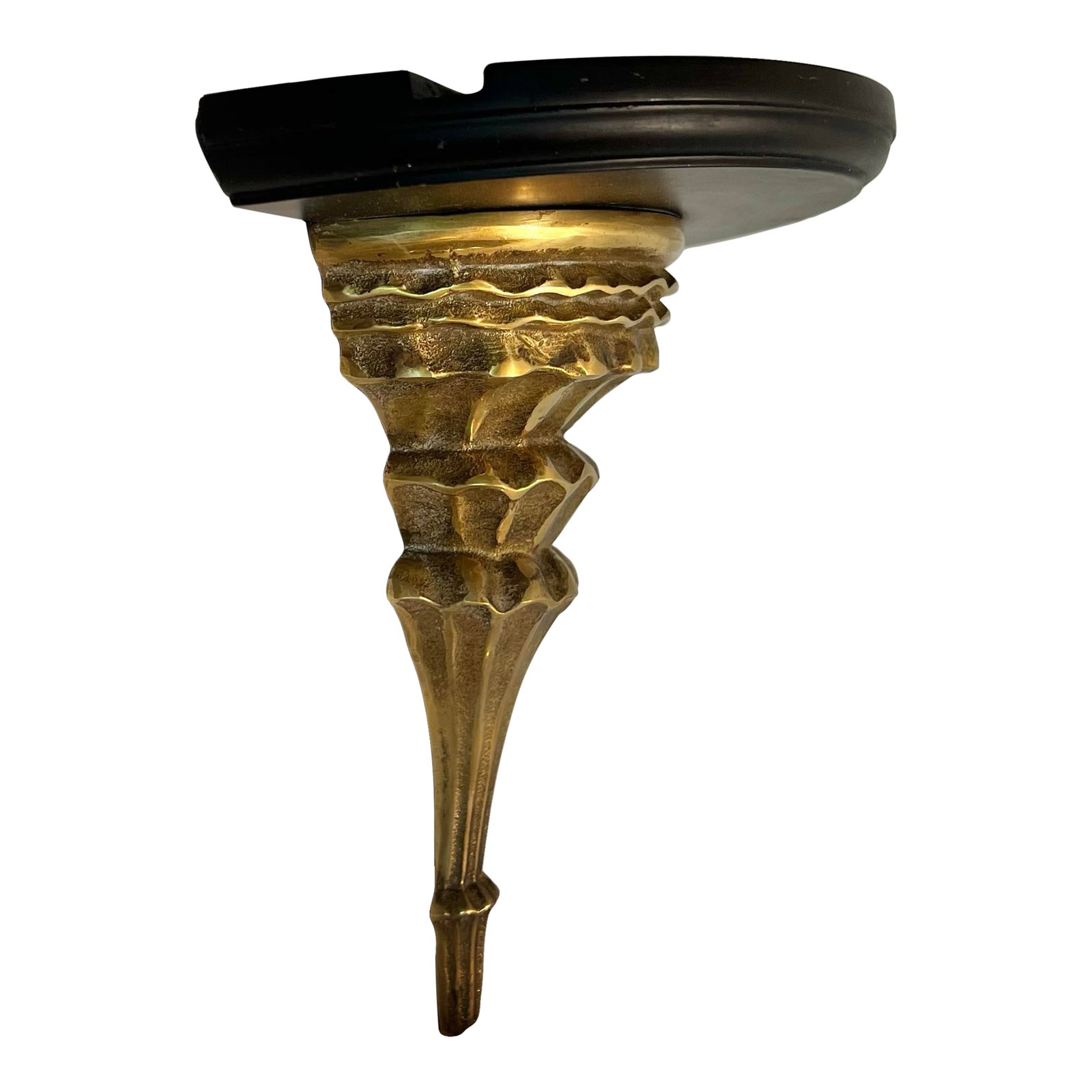 Vintage Hollywood Regency Solid Brass & Ebonized Wall Bracket Shelf: A rare find in a market flooded with lightweight composite reproductions. This sophisticated wall bracket is crafted from solid cast brass, offering a substantial weight and quality that you can feel 
