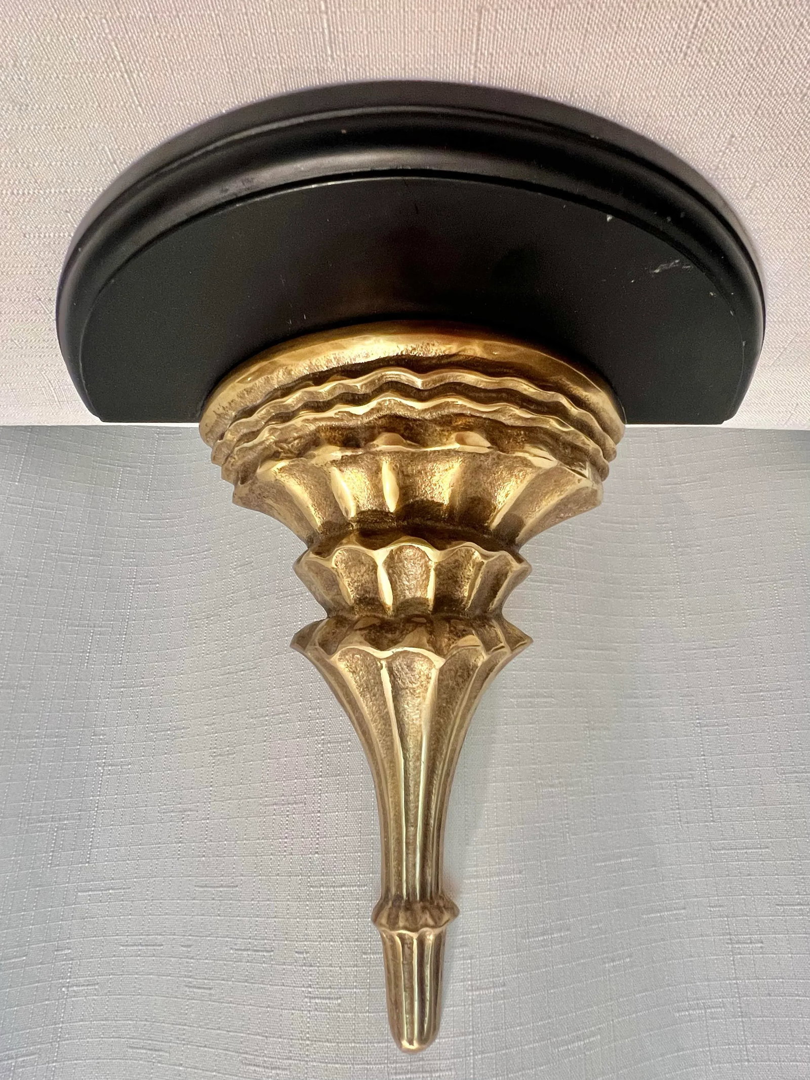 Vintage Hollywood Regency Solid Brass & Ebonized Wall Bracket Shelf - 2