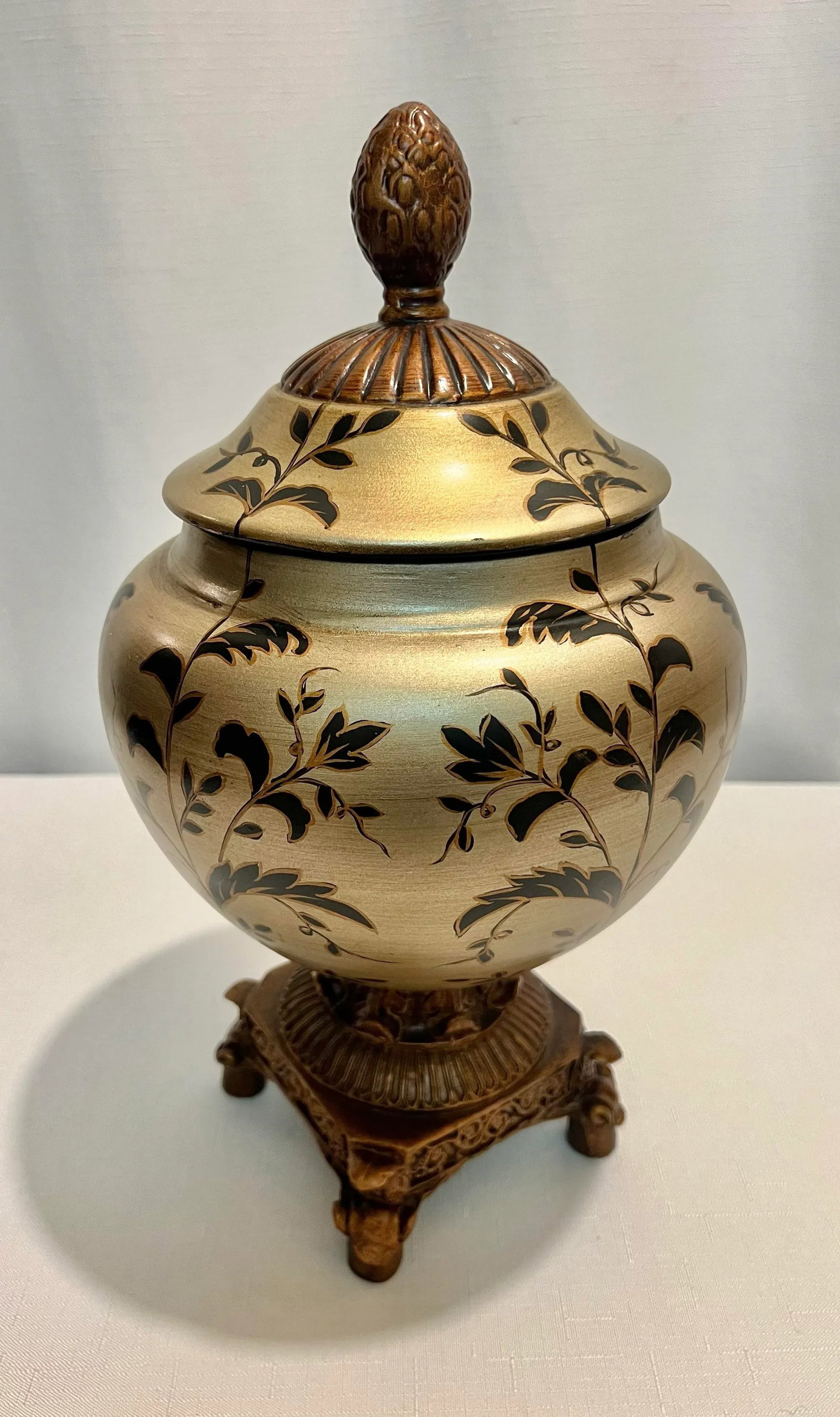 Vintage Hollywood Regency Hand Painted and Gilt Footed Urn Trinket Box - 2