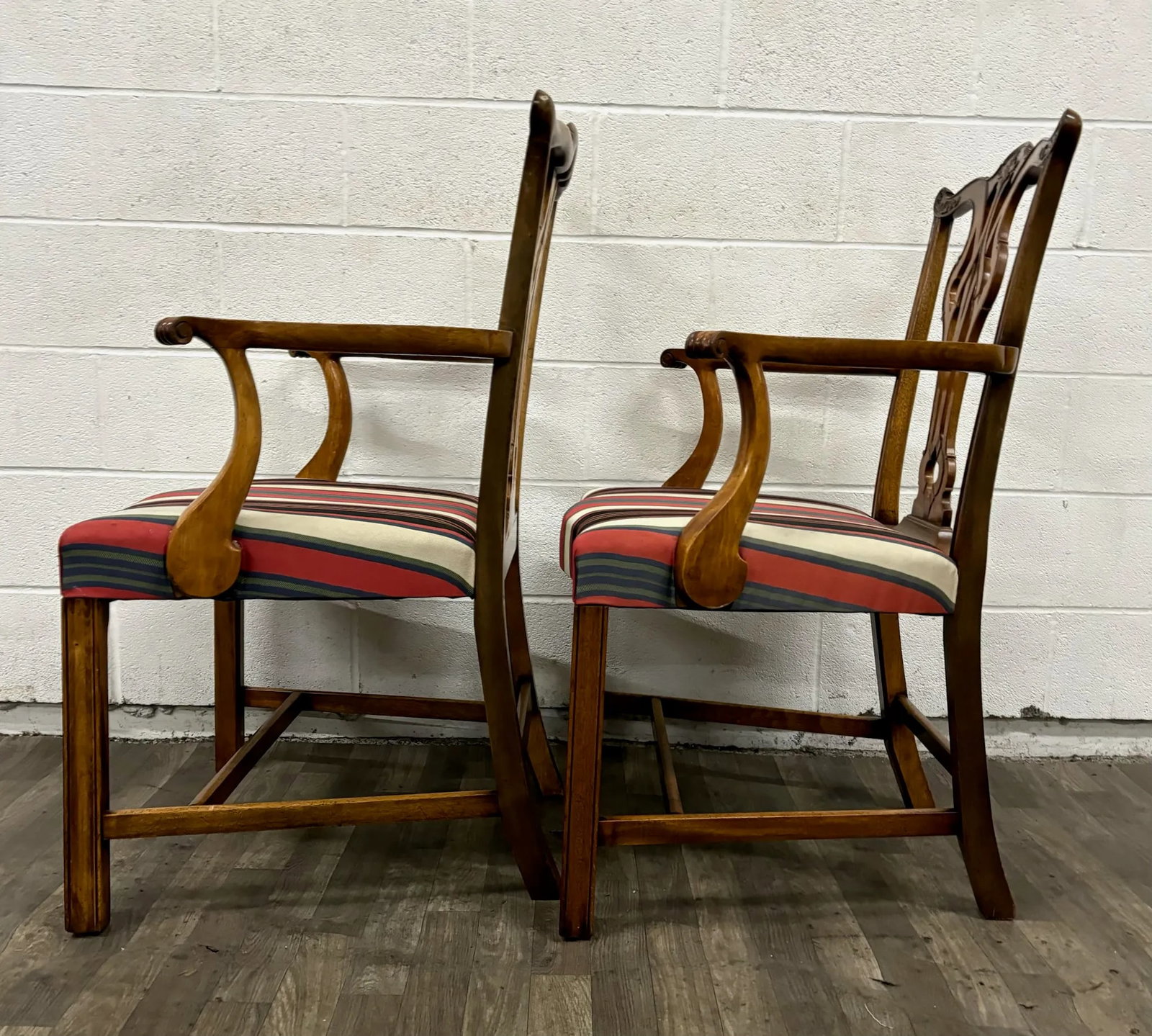 Vintage Chippendale Style Dining Arm Chairs - Pair - 11