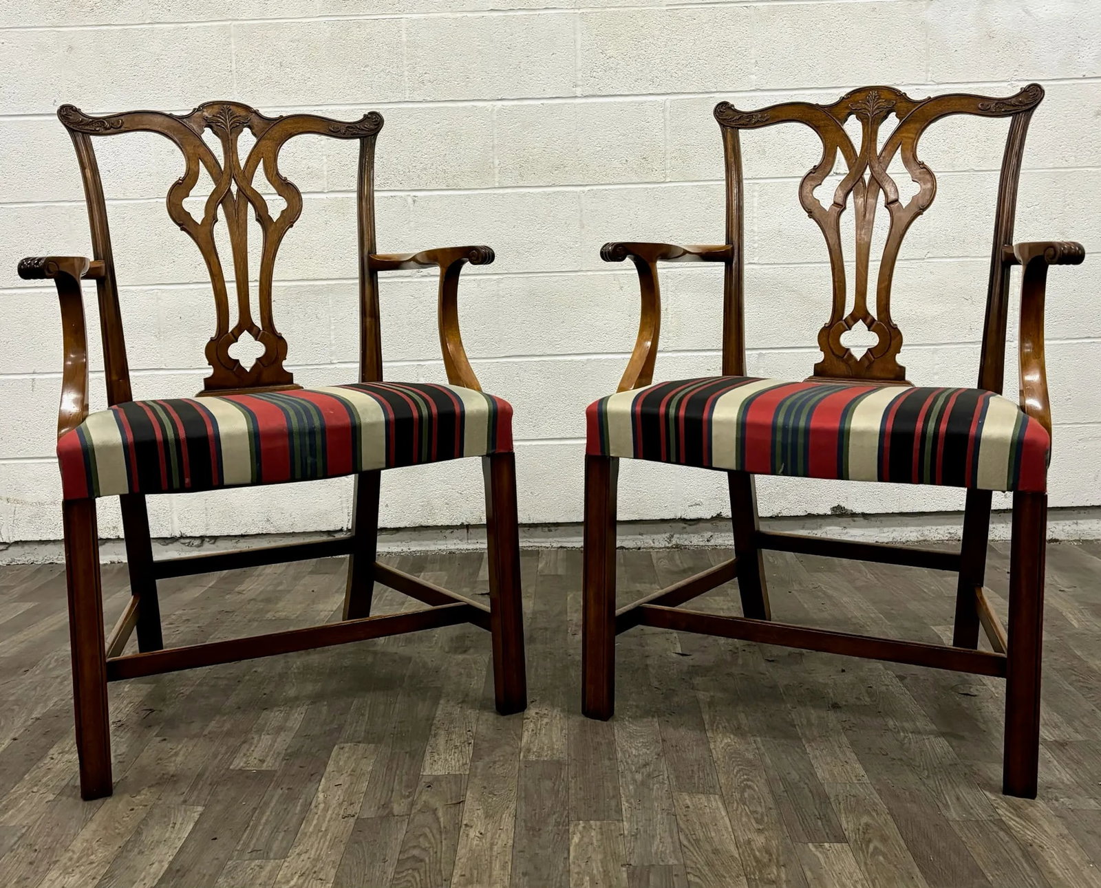 Vintage Chippendale Style Dining Arm Chairs - Pair - 2