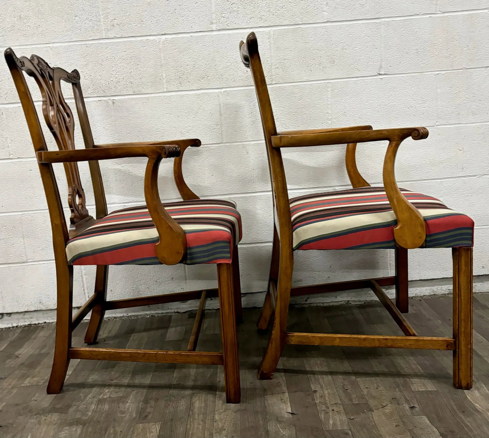 Vintage Chippendale Style Dining Arm Chairs - Pair - 3