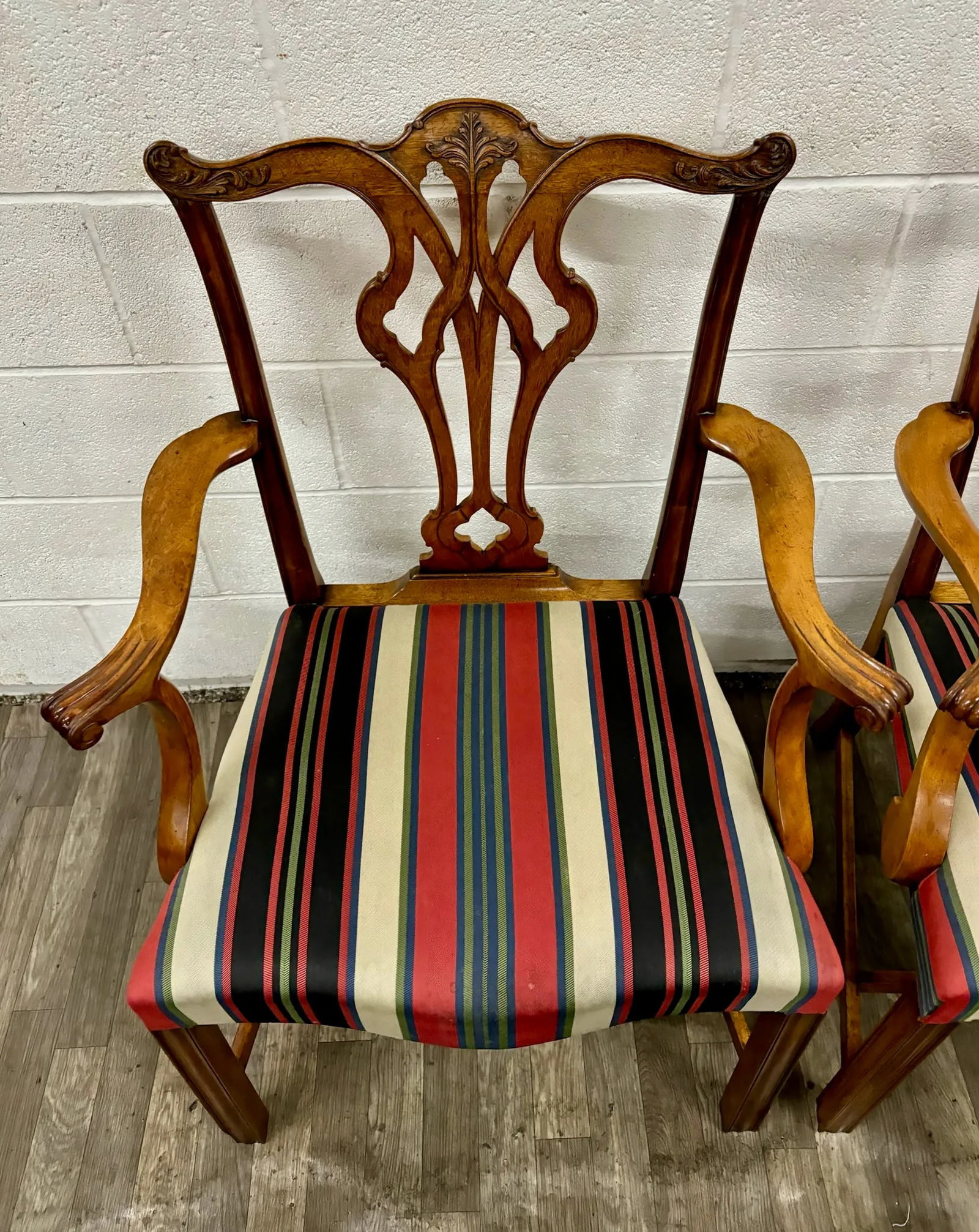 Vintage Chippendale Style Dining Arm Chairs - Pair - 6