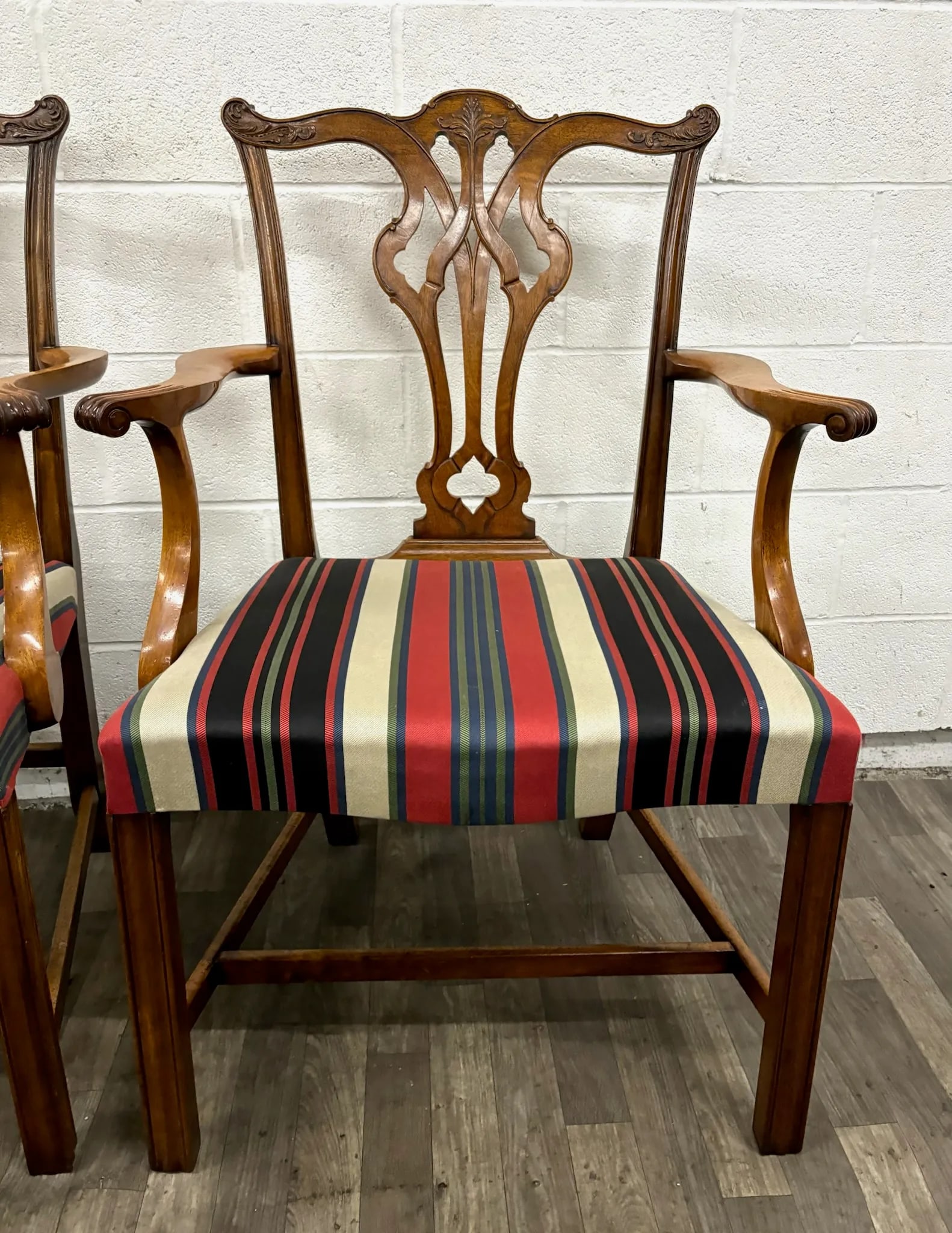 Vintage Chippendale Style Dining Arm Chairs - Pair - 7
