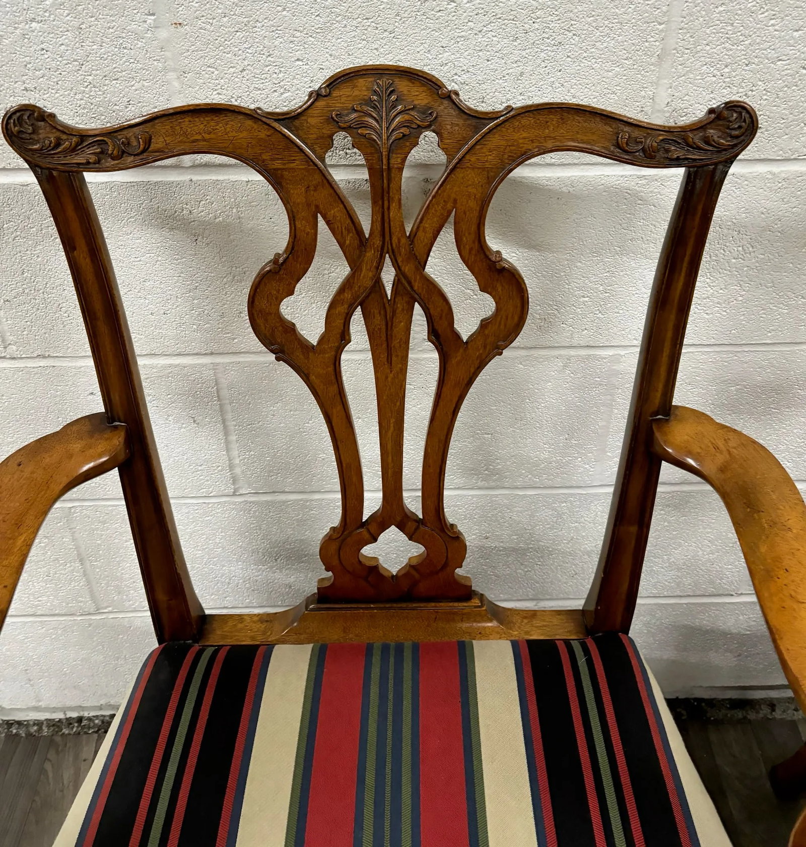 Vintage Chippendale Style Dining Arm Chairs - Pair - 8