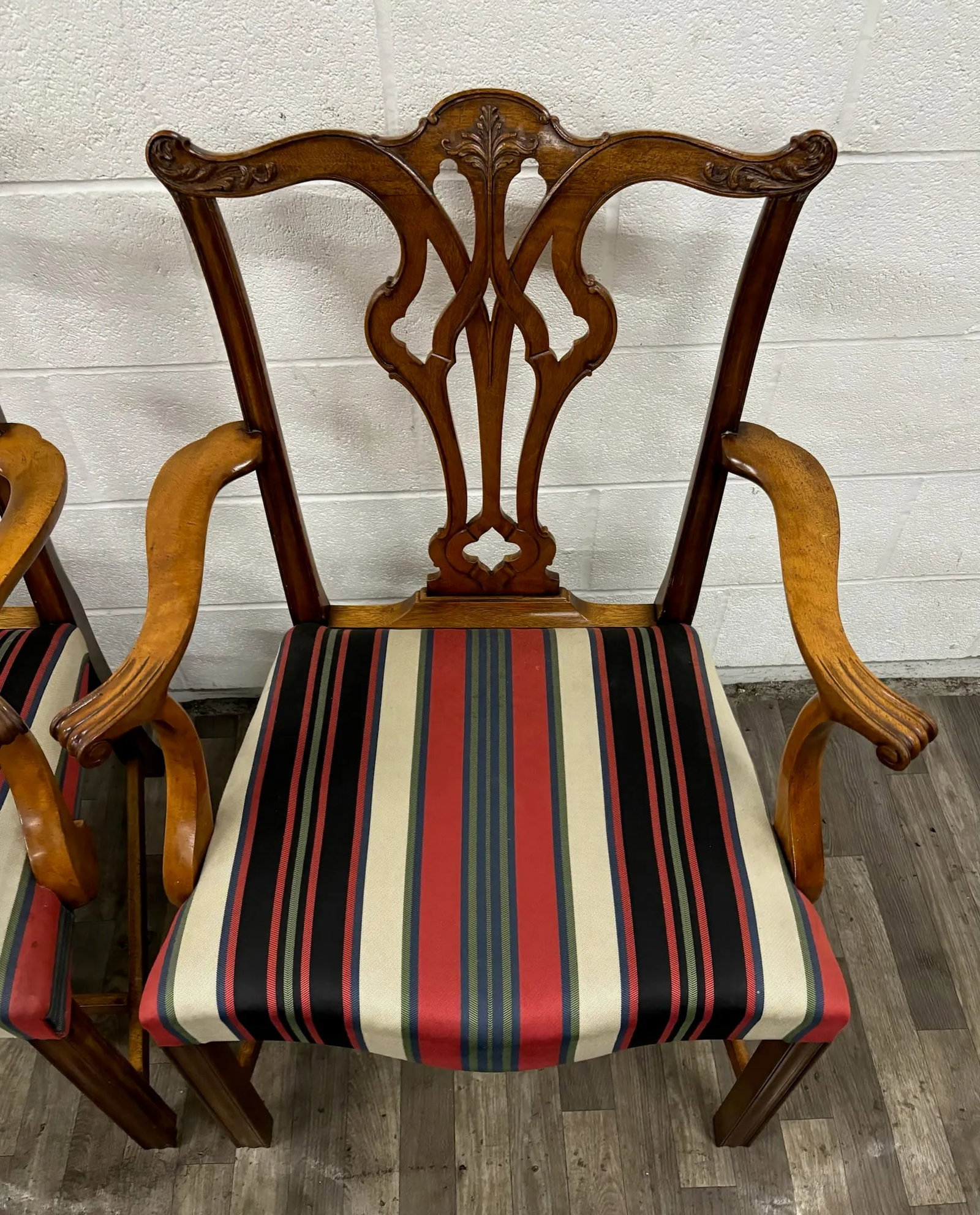 Vintage Chippendale Style Dining Arm Chairs - Pair - 9