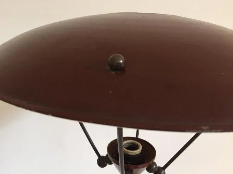 Sculptural Vintage French Tripod Floor Lamp Brown Enamel Shade, 1950s - 12