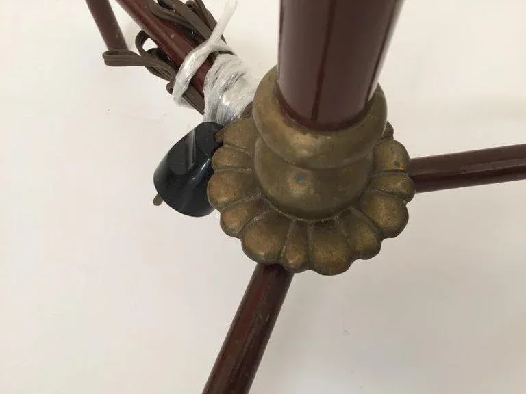 Sculptural Vintage French Tripod Floor Lamp Brown Enamel Shade, 1950s - 3