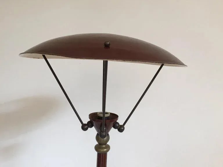 Sculptural Vintage French Tripod Floor Lamp Brown Enamel Shade, 1950s - 9