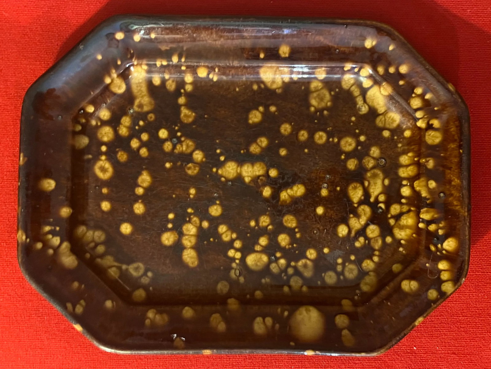 Antique 19th Century Bennington Spatterware Brown Treacle Glaze Octagonal Platter Circa 1830 - 1840 - 11