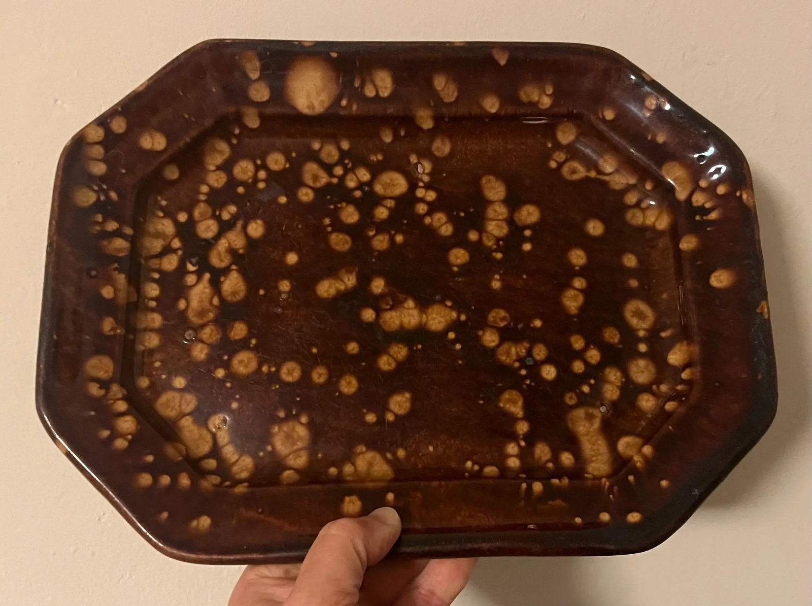 Antique 19th Century Bennington Spatterware Brown Treacle Glaze Octagonal Platter Circa 1830 - 1840 - 3