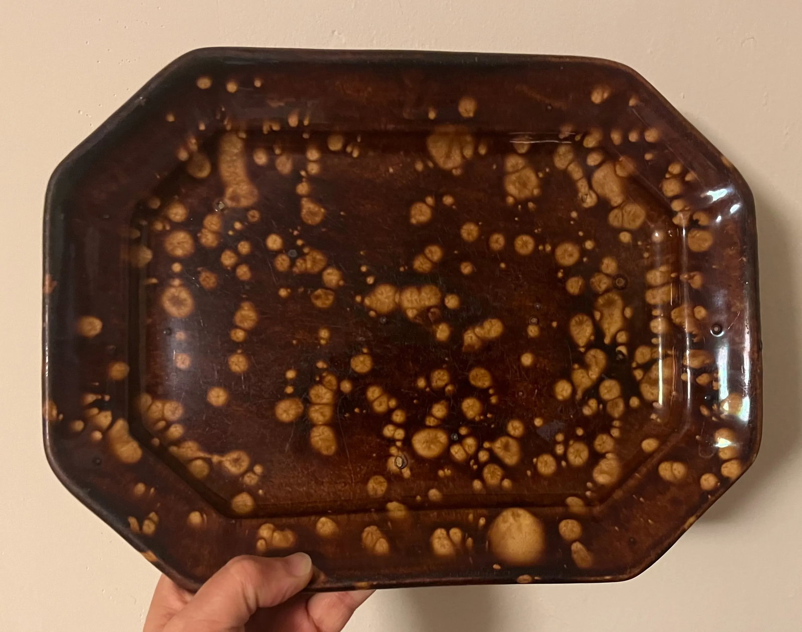 Antique 19th Century Bennington Spatterware Brown Treacle Glaze Octagonal Platter Circa 1830 - 1840 - 4
