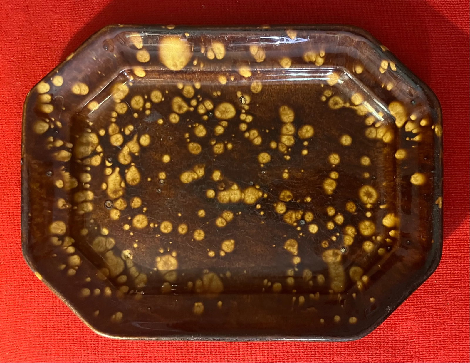 Antique 19th Century Bennington Spatterware Brown Treacle Glaze Octagonal Platter Circa 1830 - 1840 - 6