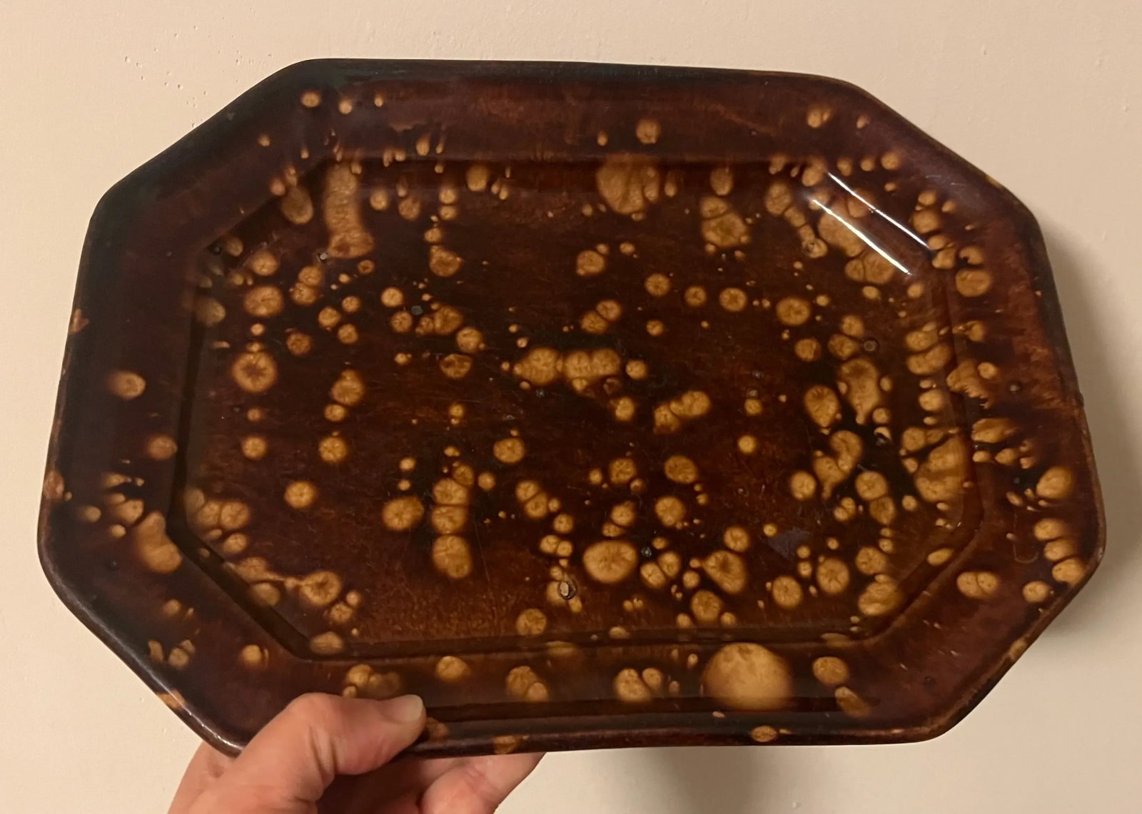 Antique 19th Century Bennington Spatterware Brown Treacle Glaze Octagonal Platter Circa 1830 - 1840 - 7