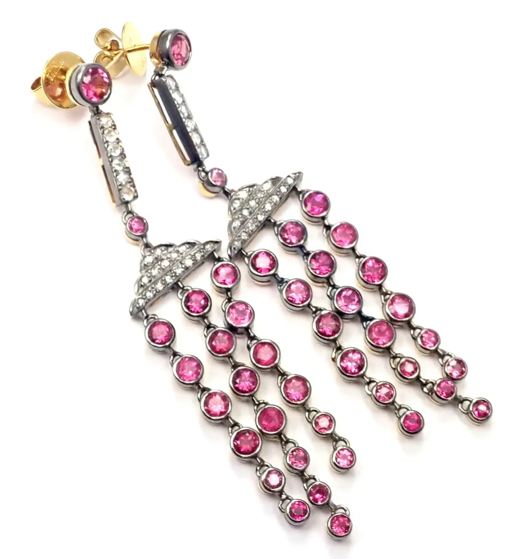 Laura Munder 18k Yellow Gold Diamond Pink Sapphire Earrings - A Pair - 2