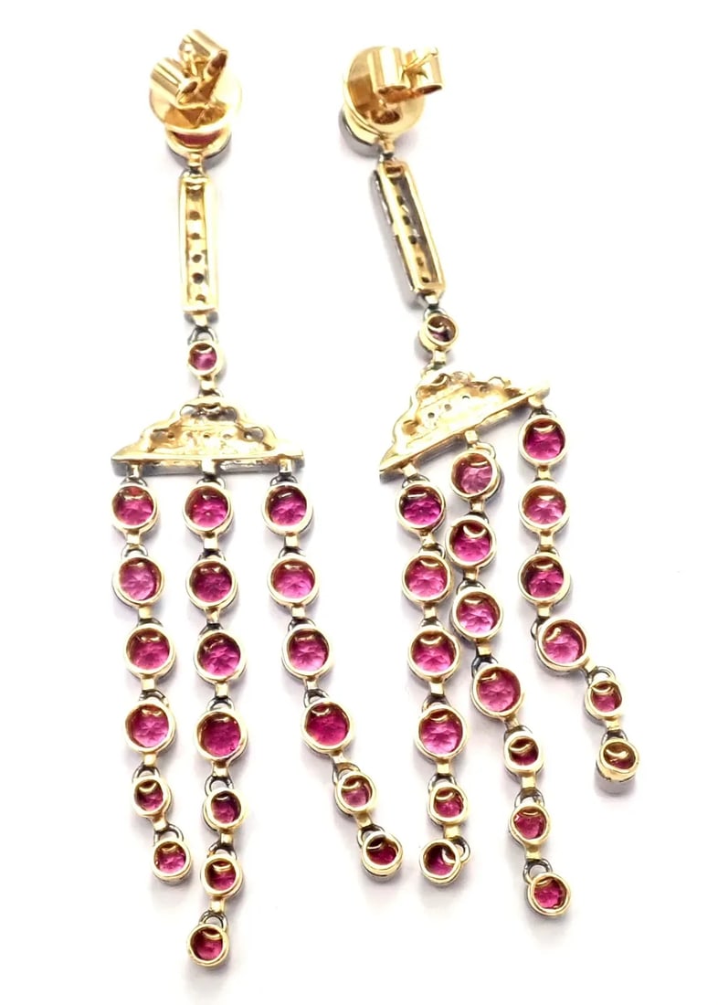 Laura Munder 18k Yellow Gold Diamond Pink Sapphire Earrings - A Pair - 4