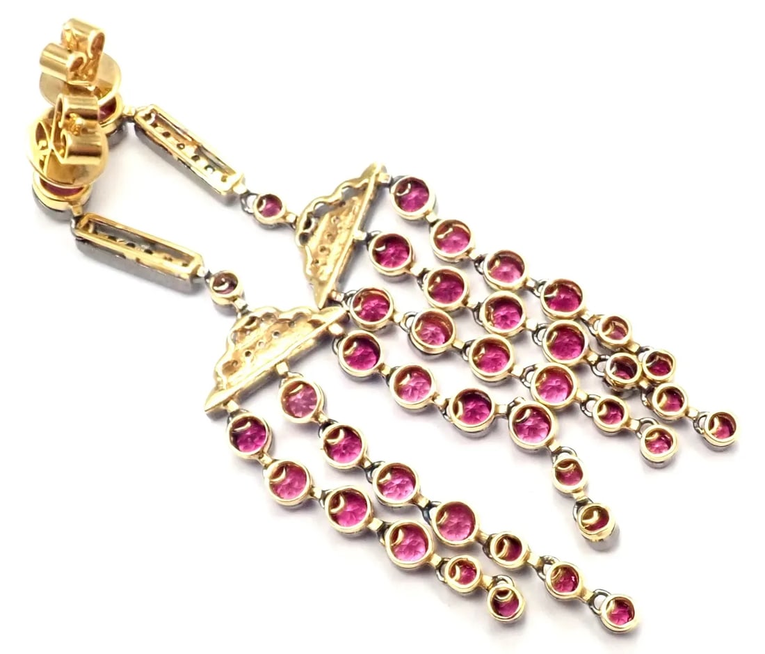 Laura Munder 18k Yellow Gold Diamond Pink Sapphire Earrings - A Pair - 7
