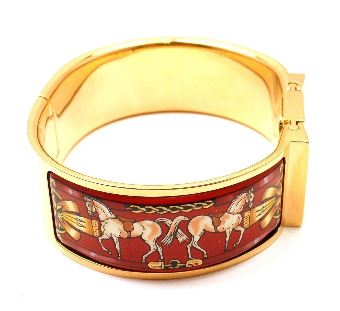 Hermes Loquet Red Horse Equestrian Motif Bangle Bracelet Watch - 2