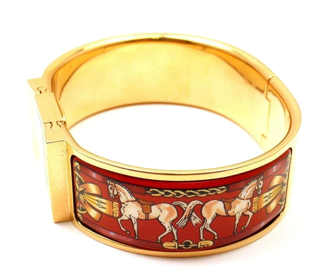 Hermes Loquet Red Horse Equestrian Motif Bangle Bracelet Watch - 3