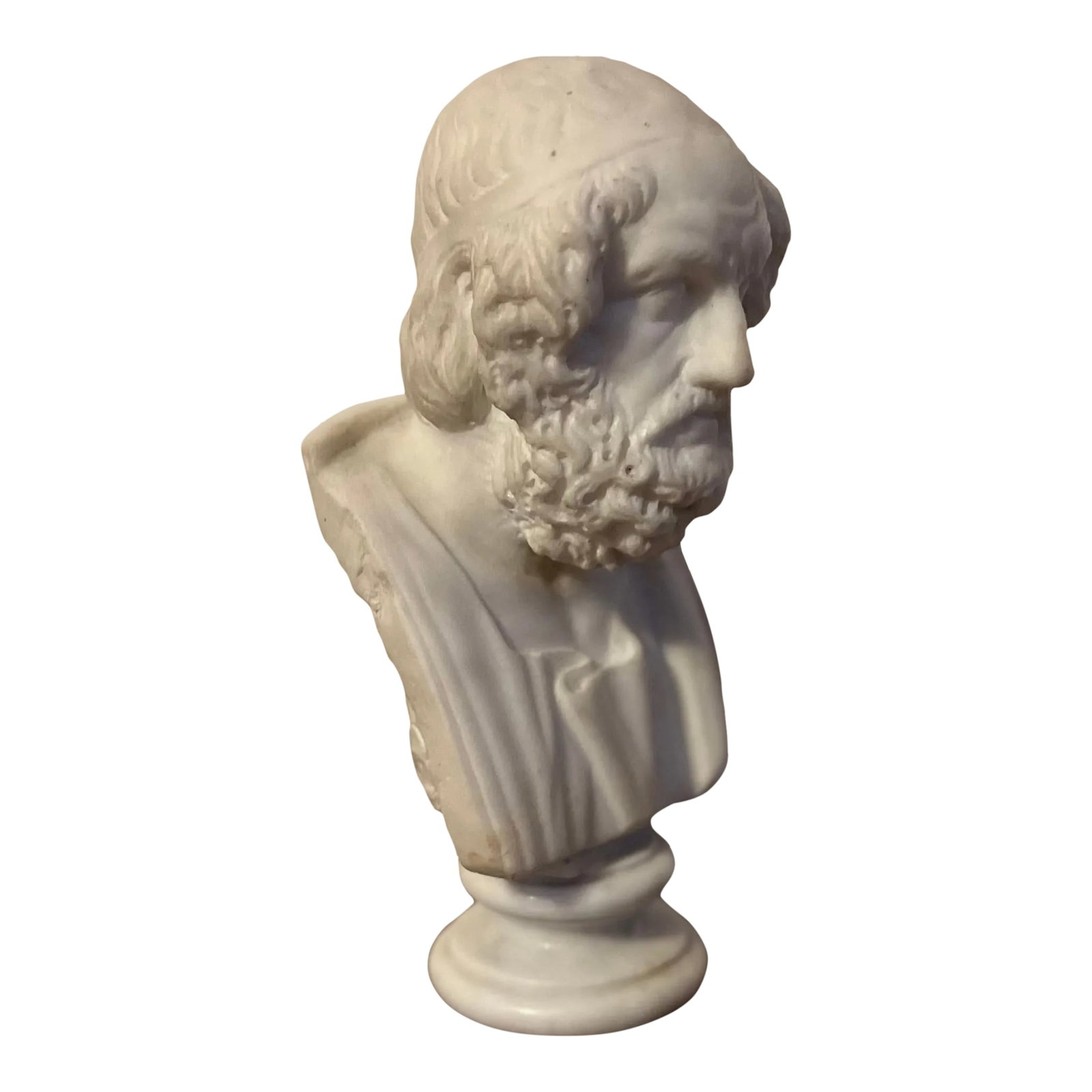 Antique 19th Century Italian Grand Tour Carved White Marble Classical Bust of Homer