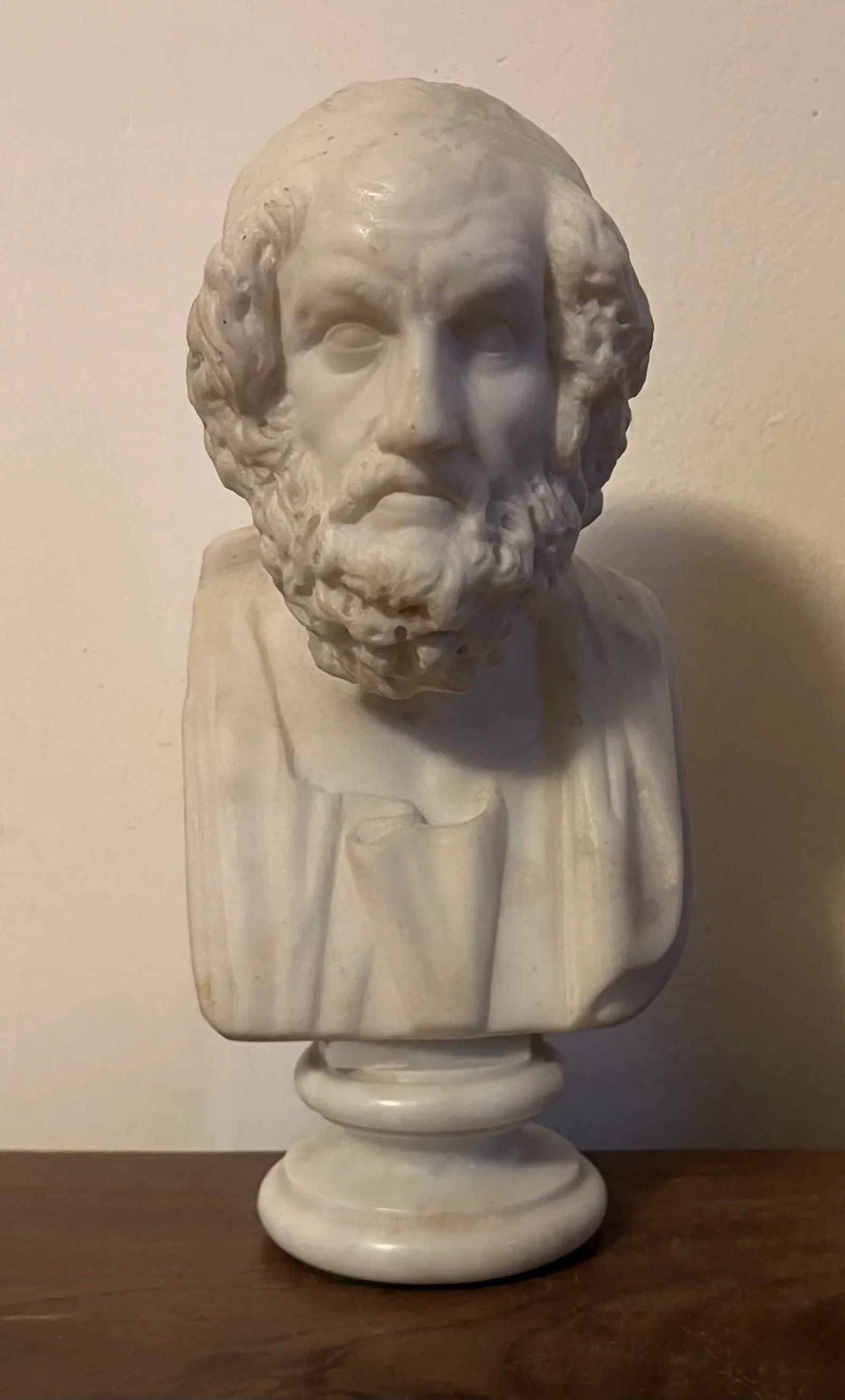 Antique 19th Century Italian Grand Tour Carved White Marble Classical Bust of Homer - 3