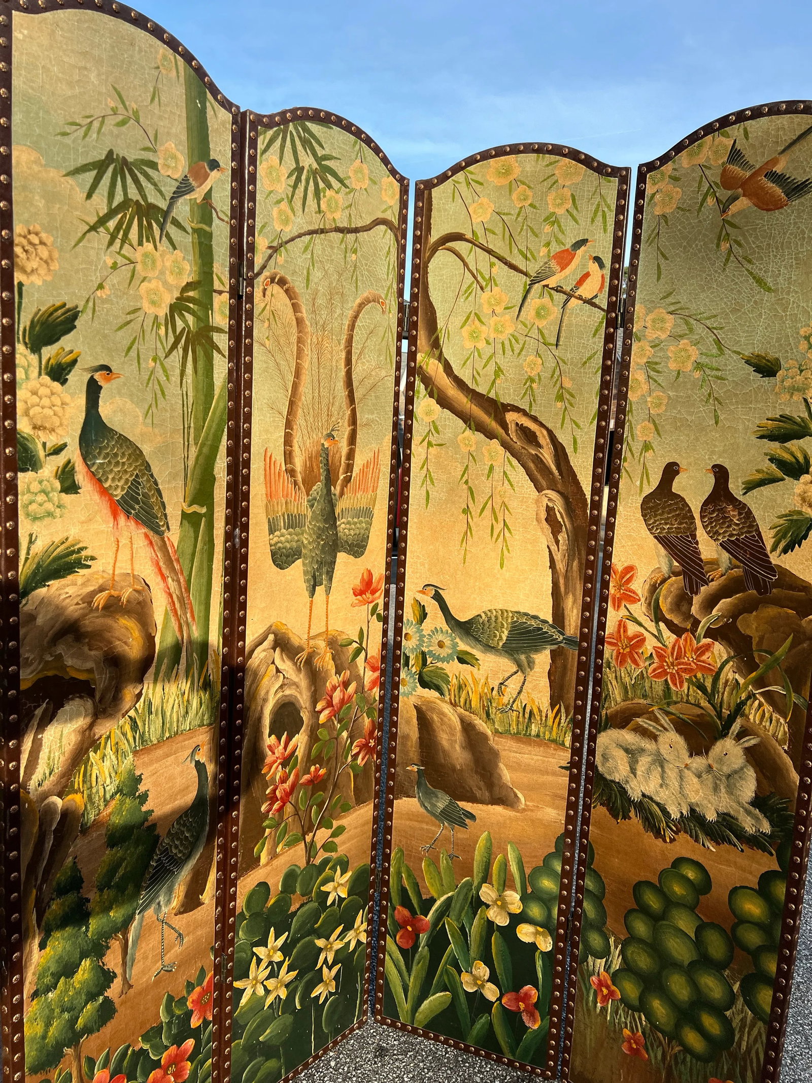 Vintage Large Screen With Bird Details - 2