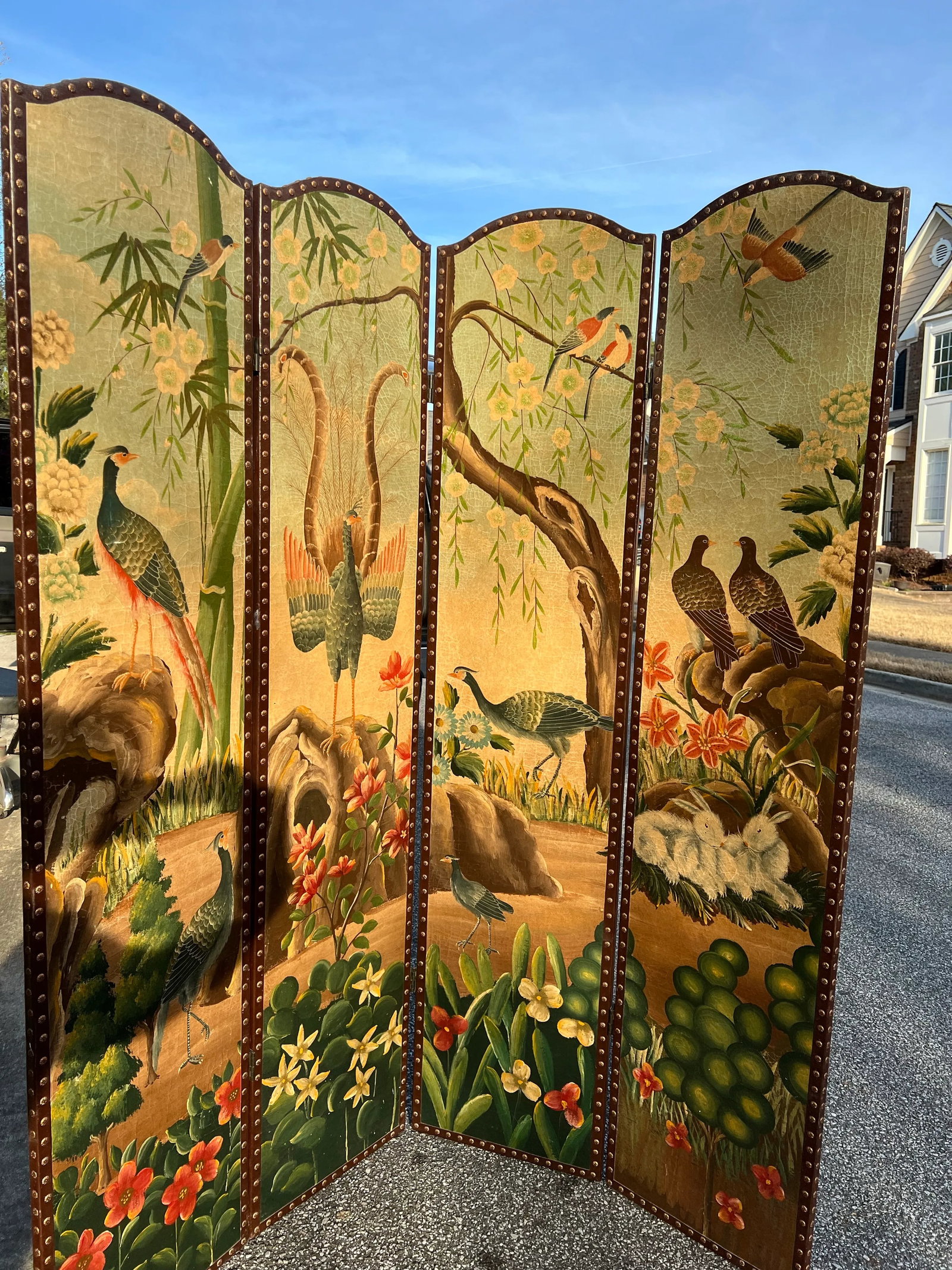 Vintage Large Screen With Bird Details - 3
