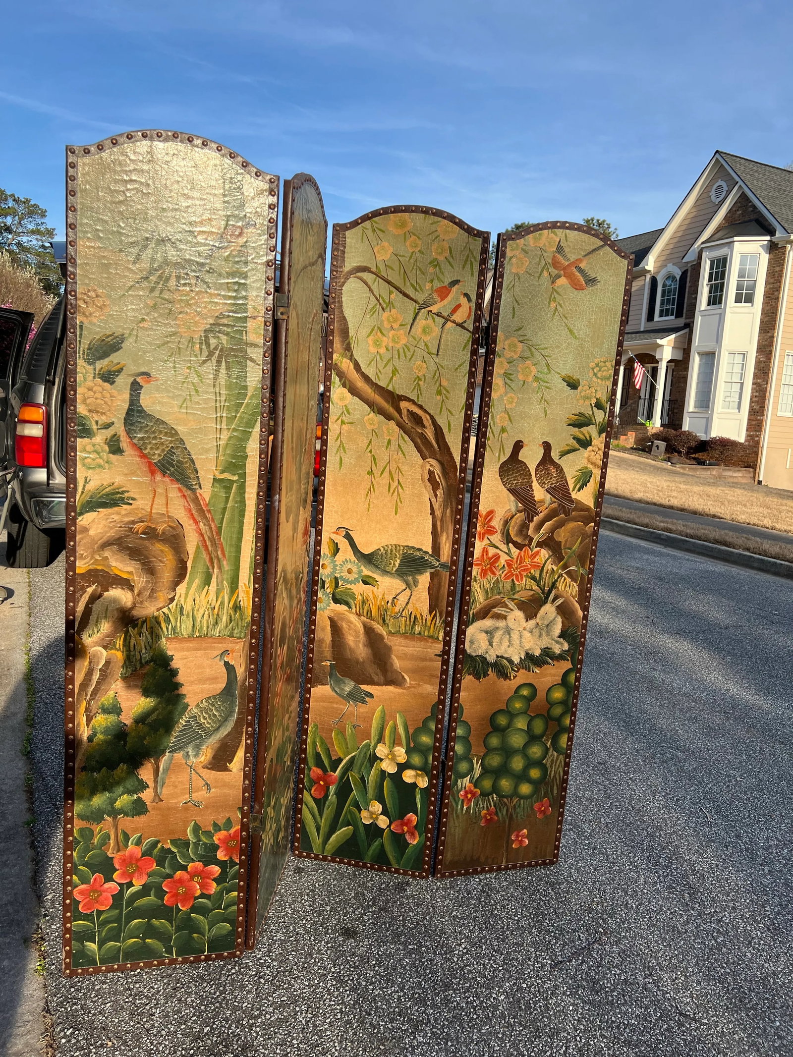 Vintage Large Screen With Bird Details - 6